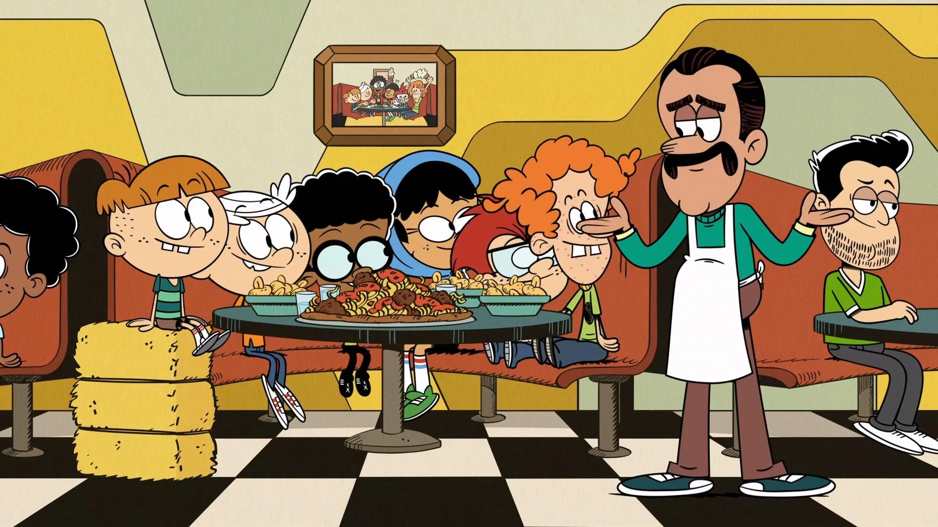 Jessica DiCicco, Lara Jill Miller, Asher Bishop, Paul Scheer, Haley Tju, Andre Robinson, and Owen Rivera-Babbey in The Loud House: Grub Snub/She's All Bat (2021)