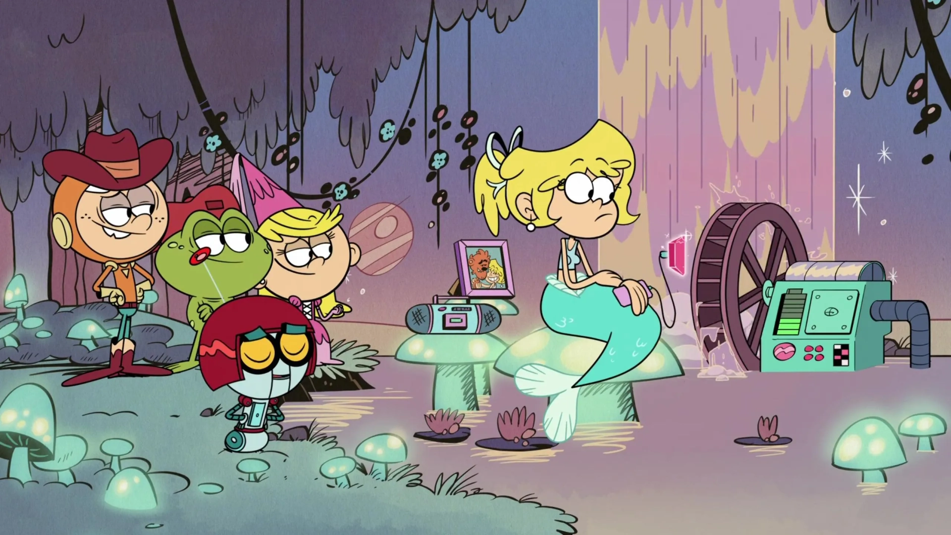 Grey Griffin, Lara Jill Miller, Catherine Taber, and Asher Bishop in The Loud House: A Dark and Story Night/Sand Hassles (2020)