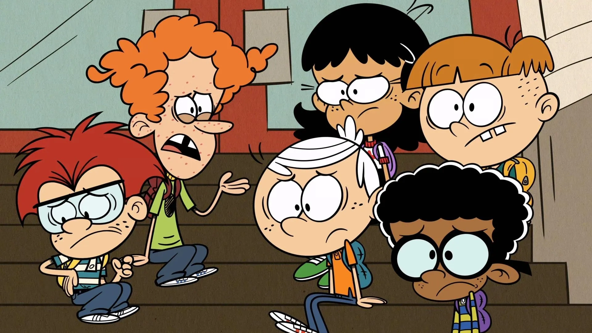 Jessica DiCicco, Lara Jill Miller, Asher Bishop, Haley Tju, Andre Robinson, and Owen Rivera-Babbey in The Loud House: No Bus No Fuss/Resident Upheaval (2021)