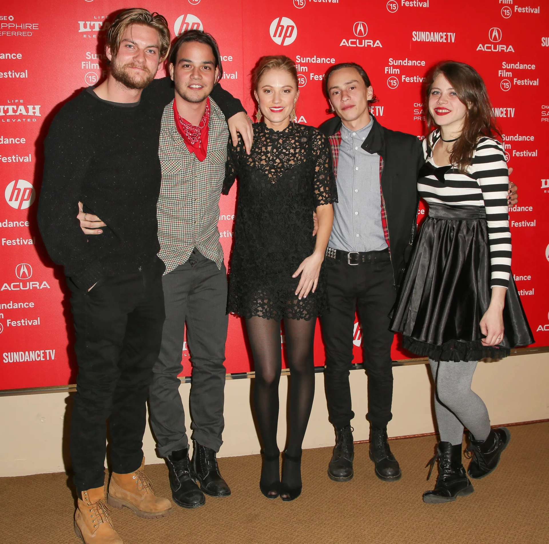 Keir Gilchrist, Jake Weary, Maika Monroe, Olivia Luccardi, and Daniel Zovatto at an event for It Follows (2014)