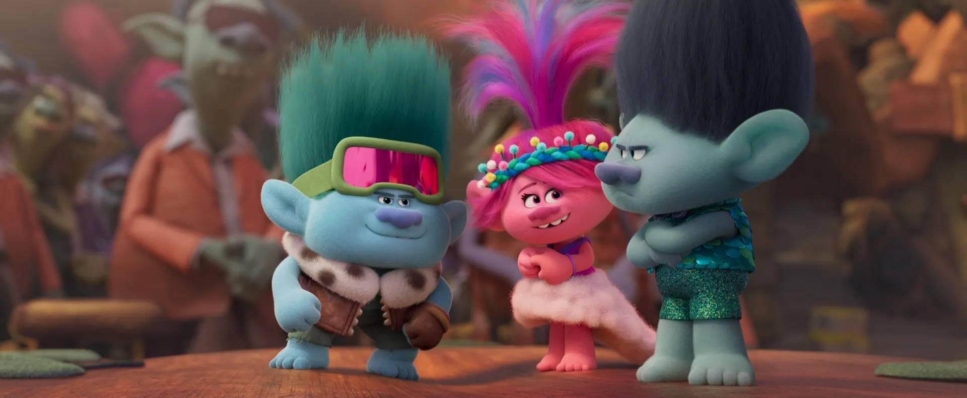 Justin Timberlake, Anna Kendrick, and Eric Andre in Trolls Band Together (2023)