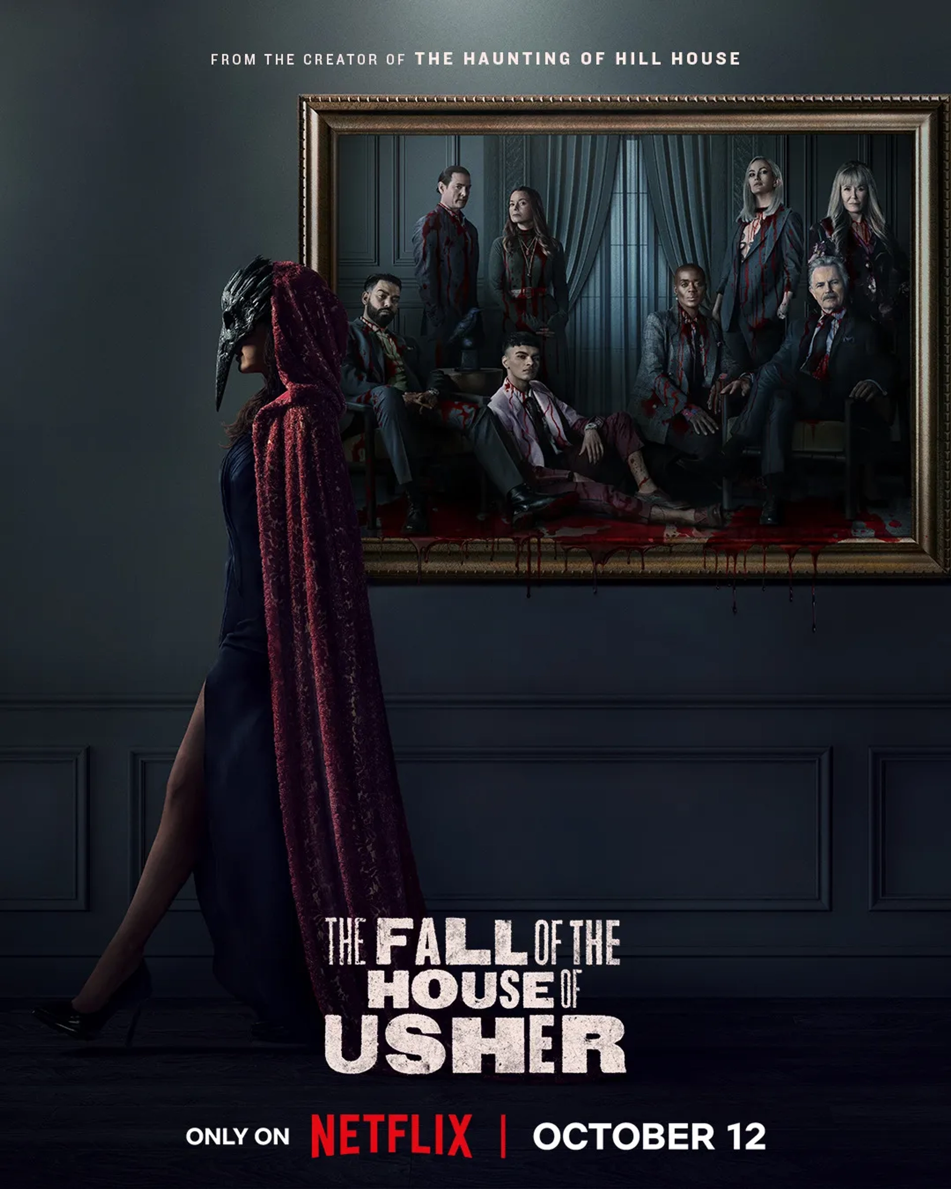 Carla Gugino, Mary McDonnell, Henry Thomas, Bruce Greenwood, Kate Siegel, and T'Nia Miller in The Fall of the House of Usher (2023)