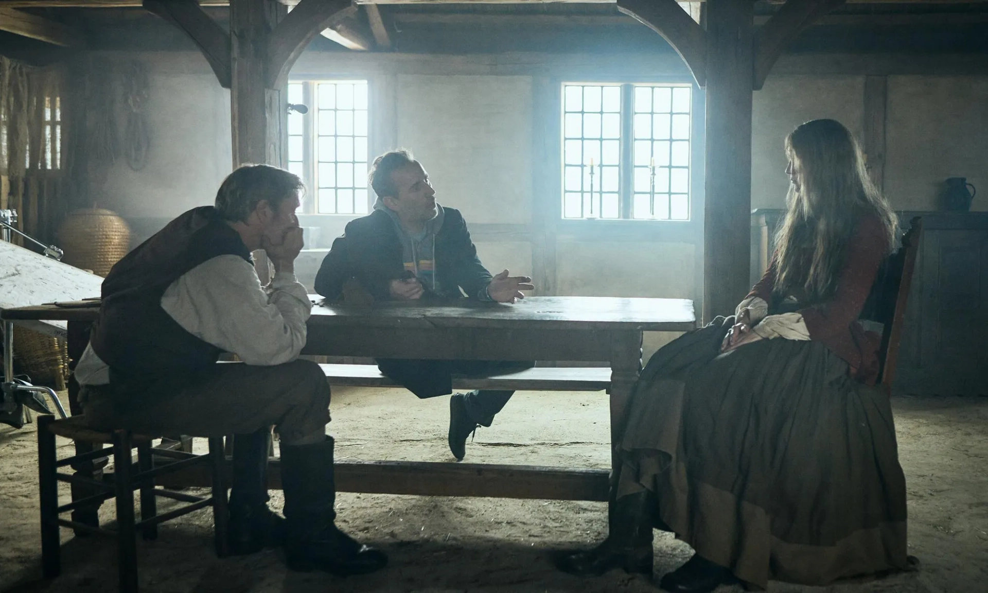 Mads Mikkelsen, Nikolaj Arcel, and Amanda Collin in The Promised Land (2023)