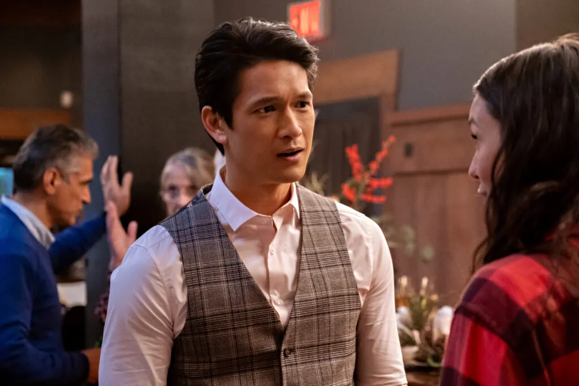 Harry Shum Jr. and Nina Dobrev in Love Hard (2021)