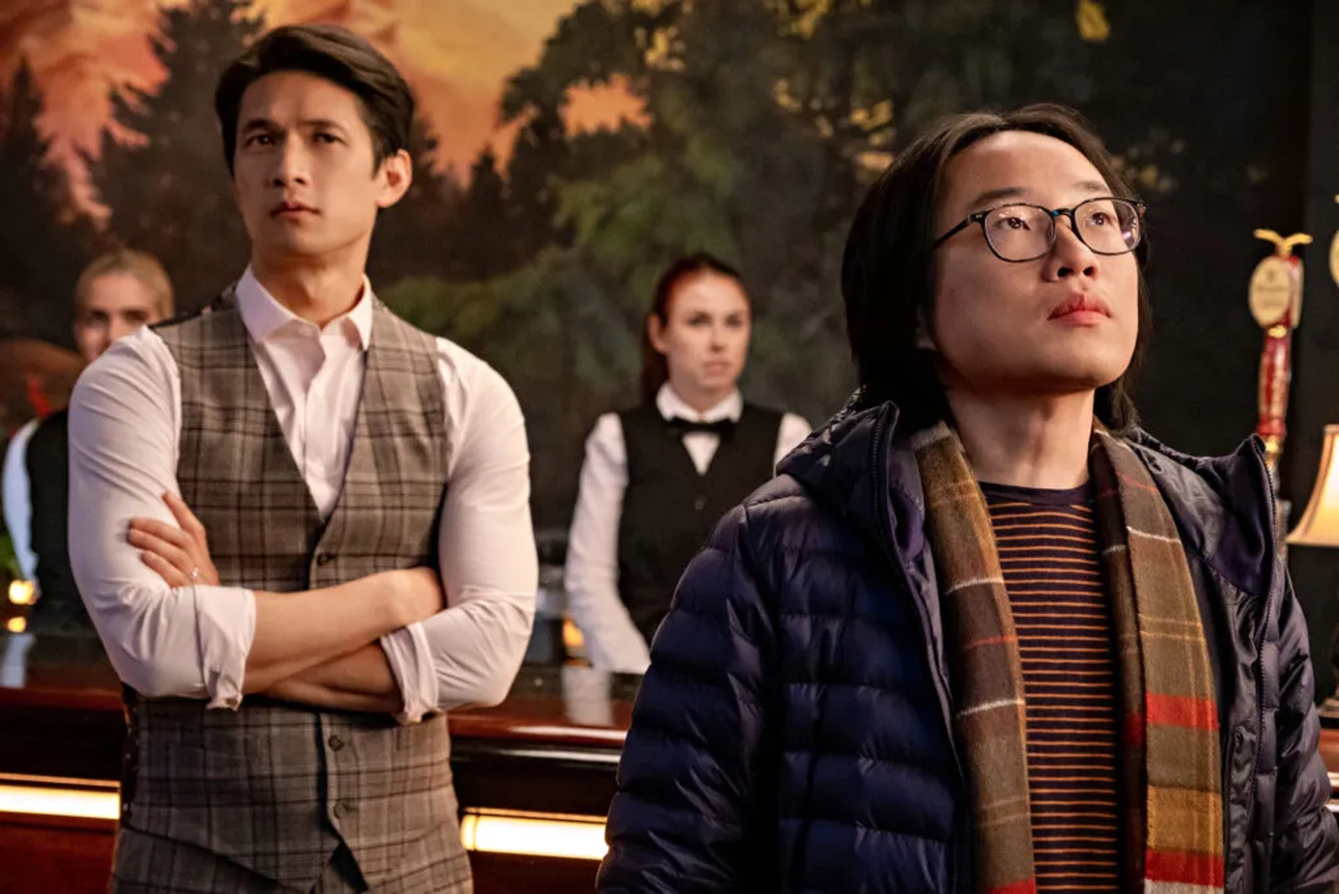 Harry Shum Jr. and Jimmy O. Yang in Love Hard (2021)