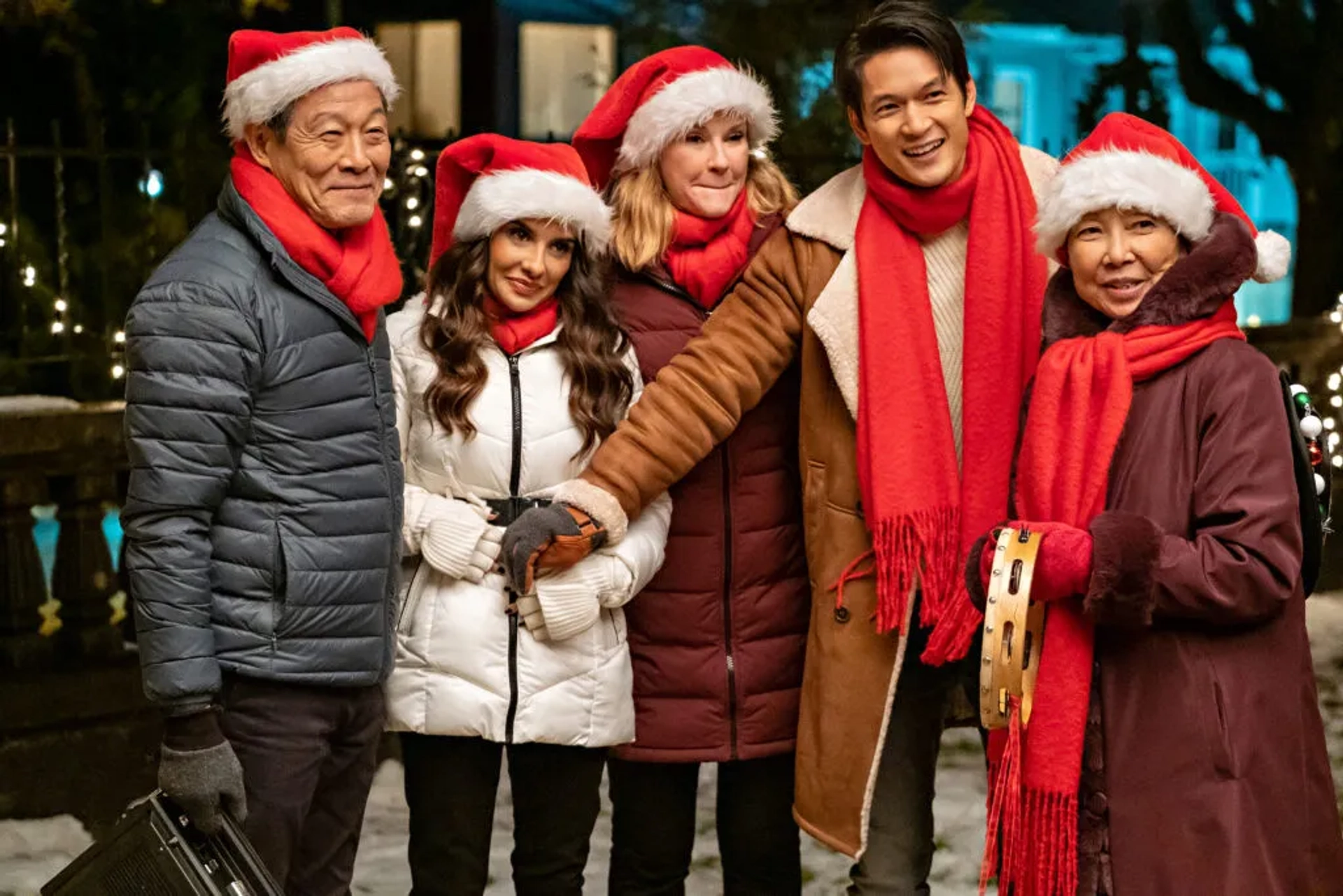 Takayo Fischer, James Saito, Rebecca Staab, Harry Shum Jr., and Mikaela Hoover in Love Hard (2021)