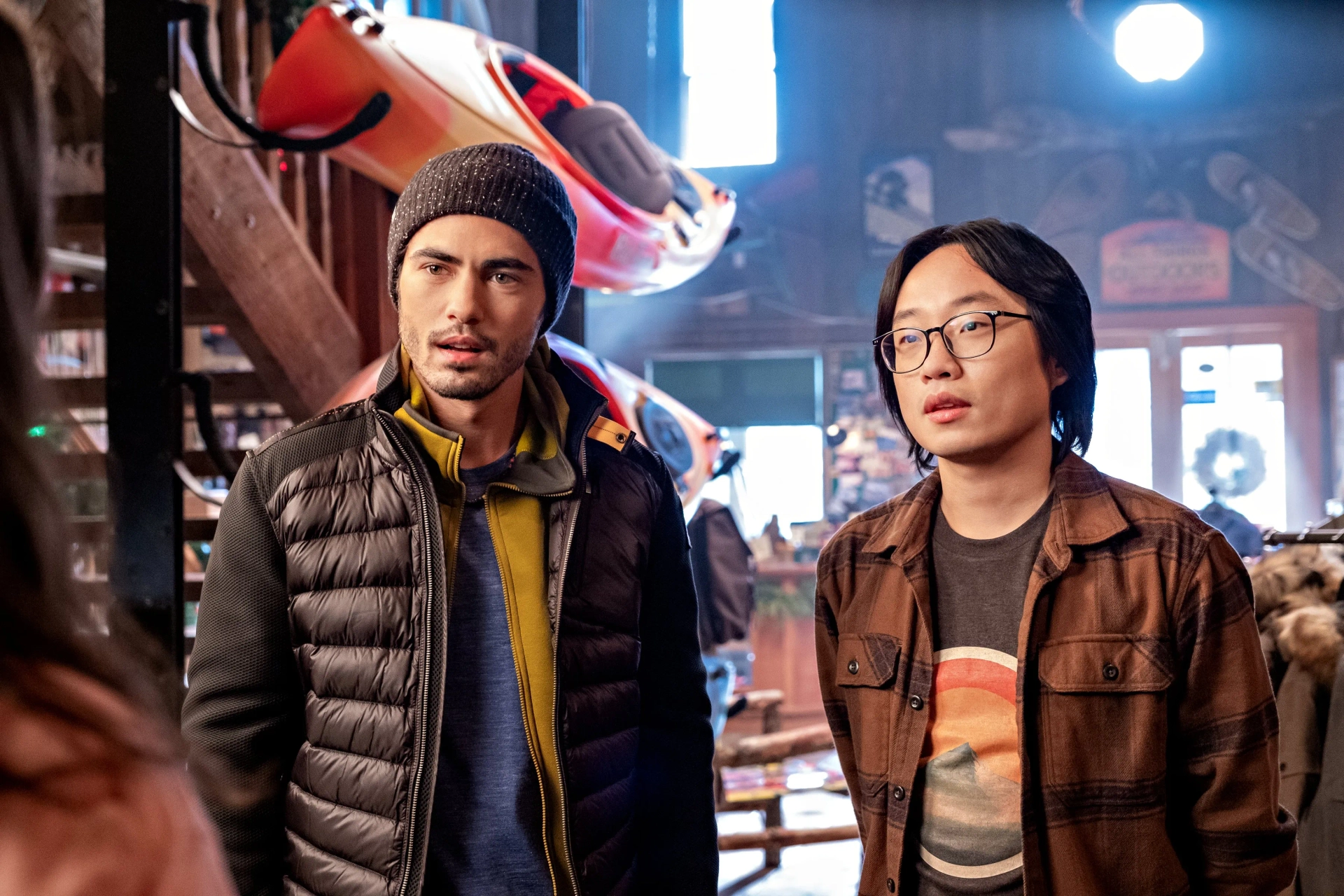 Jimmy O. Yang and Darren Barnet in Love Hard (2021)