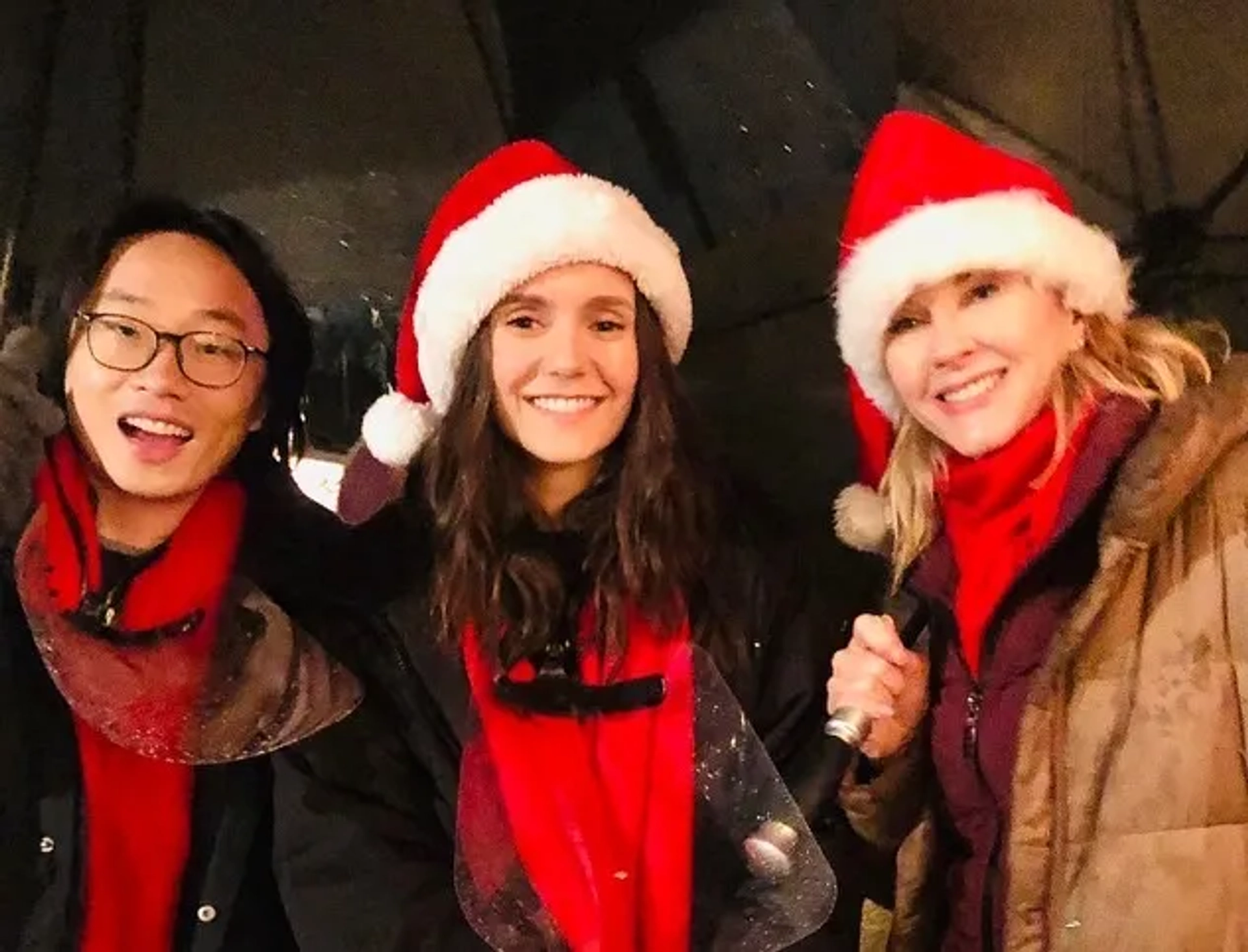 Rebecca Staab, Nina Dobrev, and Jimmy O. Yang in Love Hard (2021)