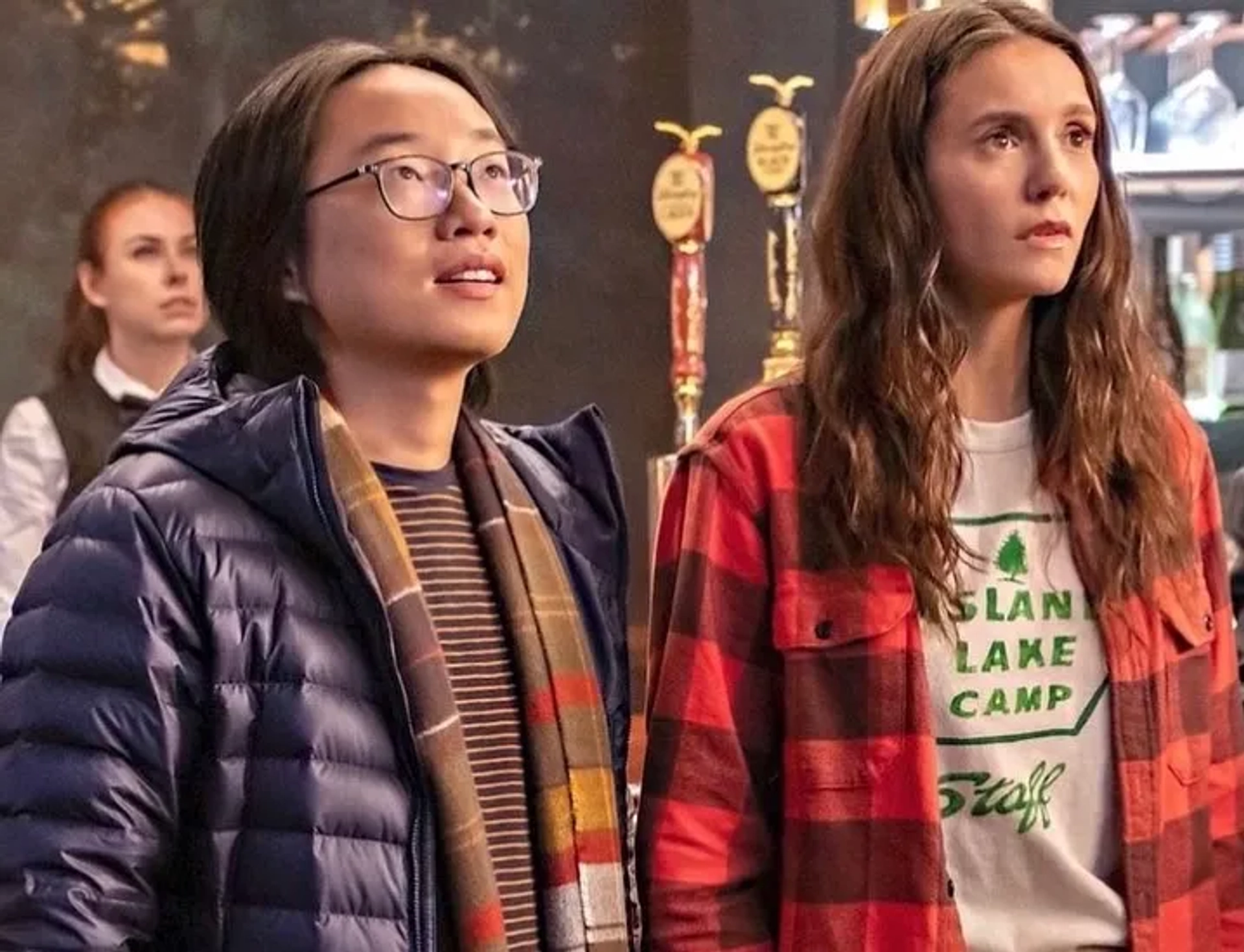 Nina Dobrev and Jimmy O. Yang in Love Hard (2021)