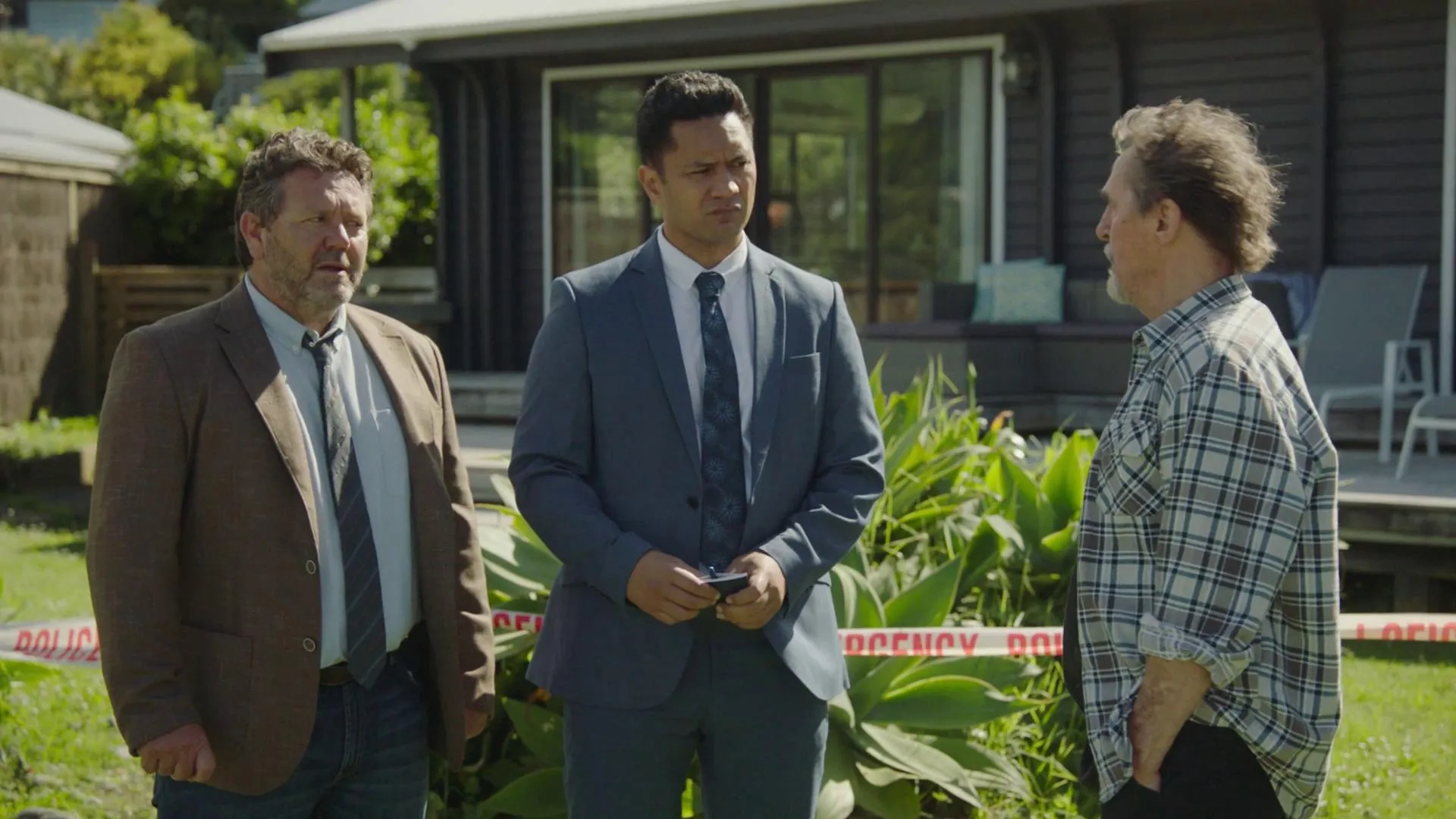 Neill Rea, Stephen Ure, and Jarod Rawiri in The Brokenwood Mysteries: Spark to a Flame (2022)