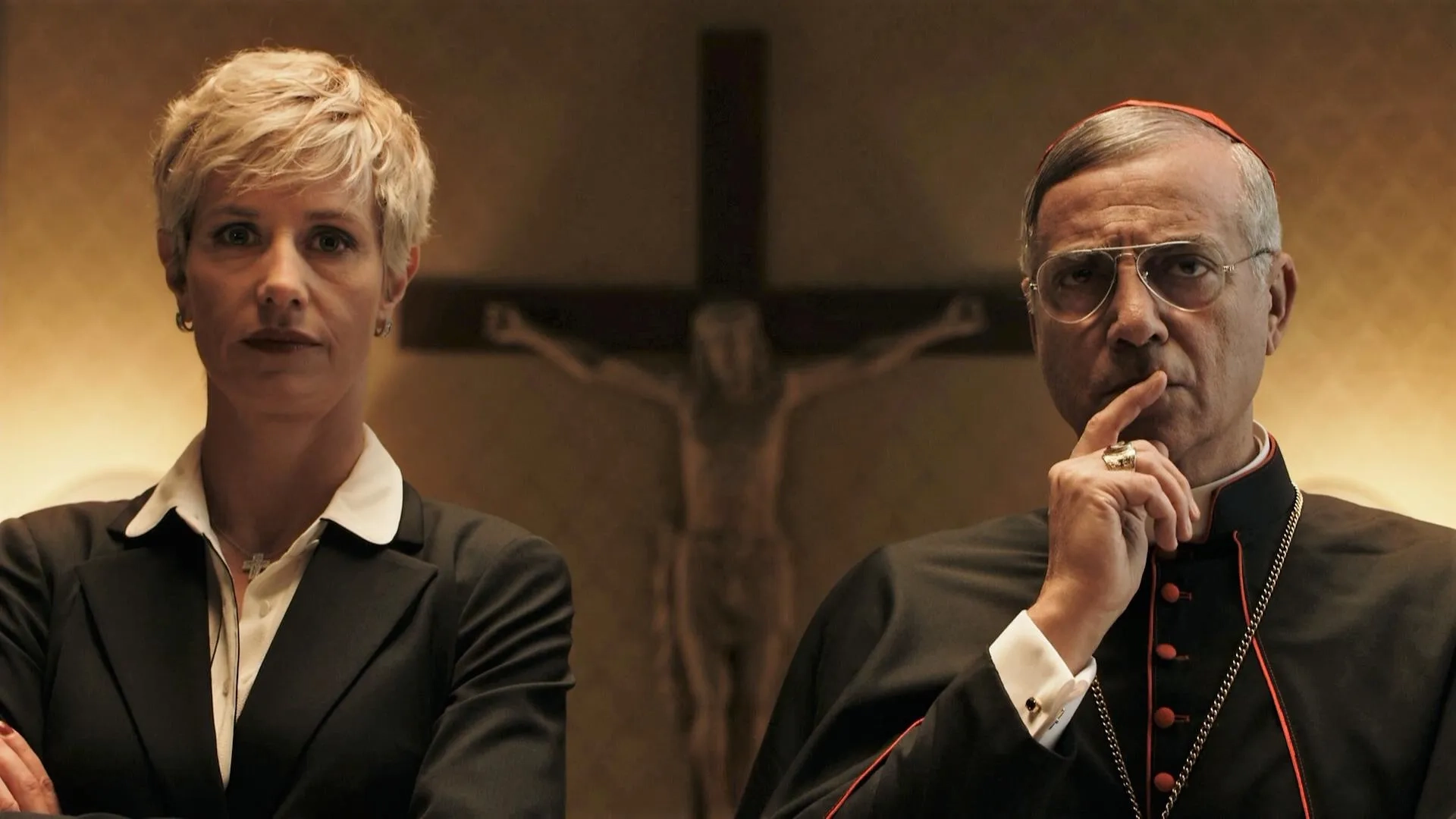 Cécile de France and Massimo Ghini in The New Pope (2020)