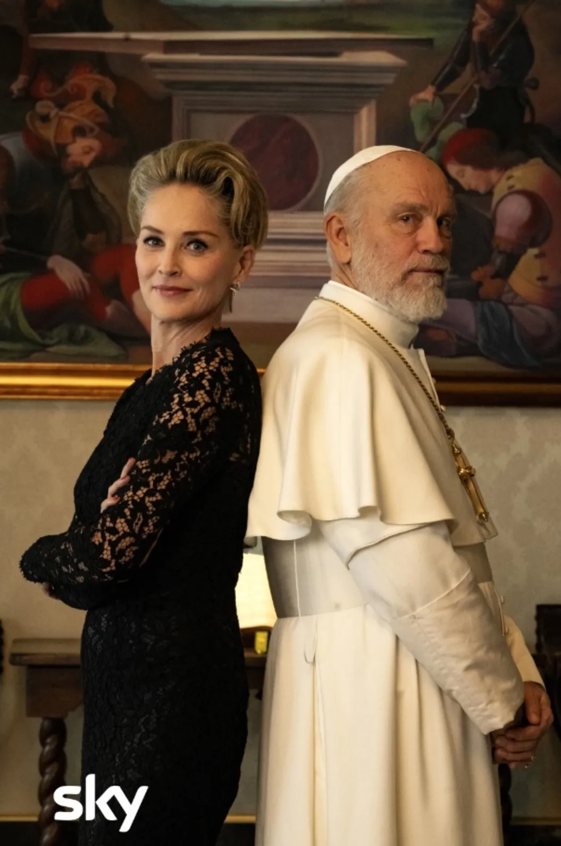 Sharon Stone and John Malkovich in The New Pope (2020)