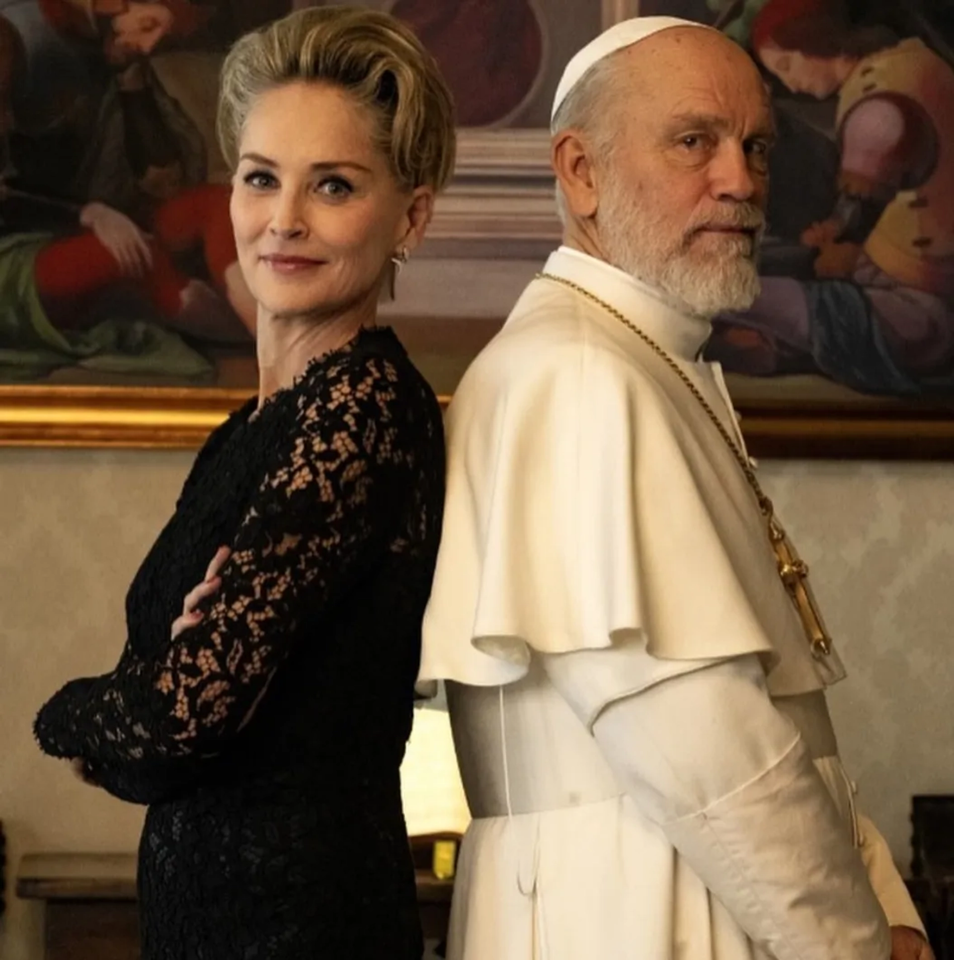 Sharon Stone and John Malkovich in The New Pope (2020)