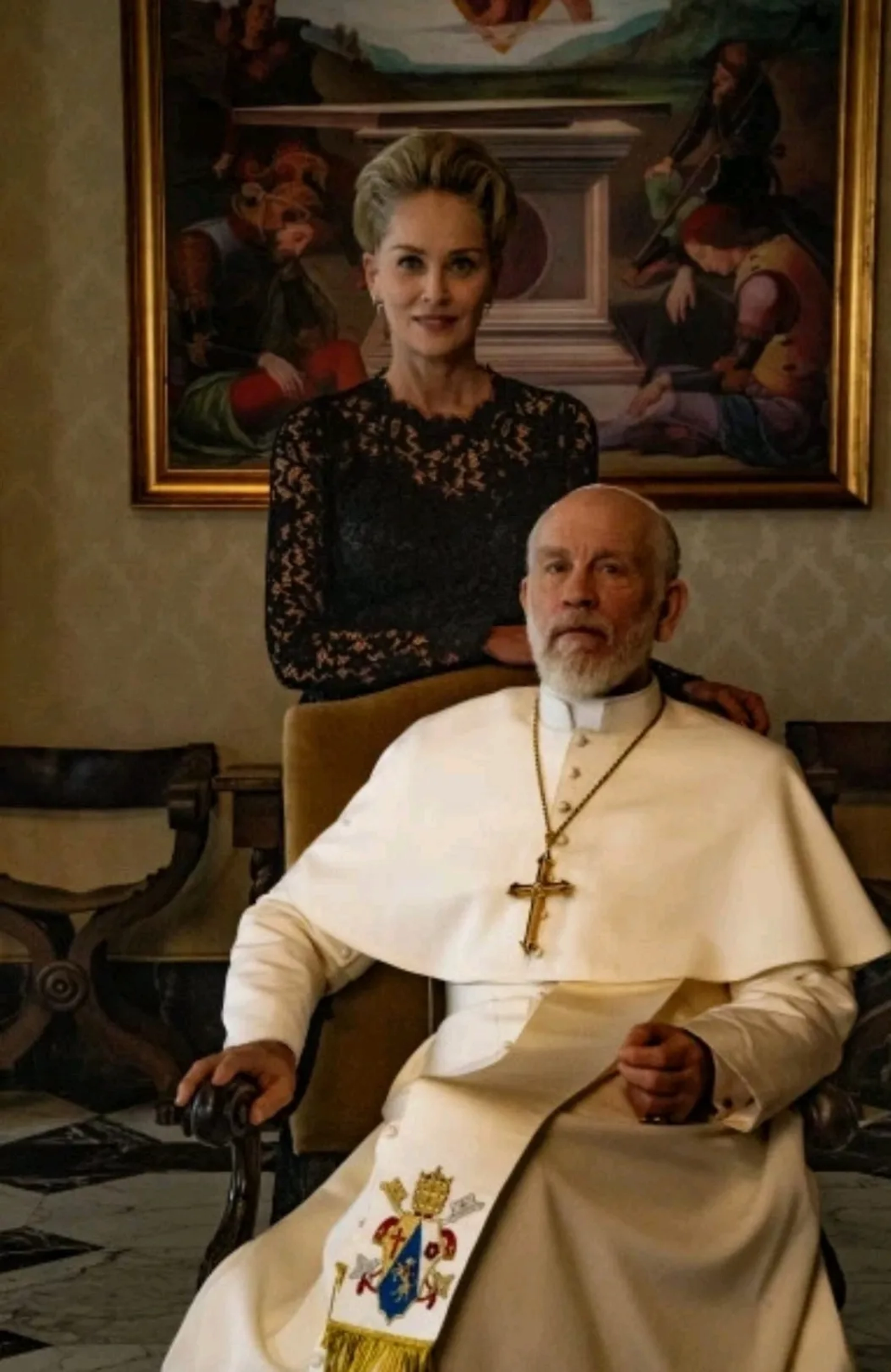 Sharon Stone and John Malkovich in The New Pope (2020)