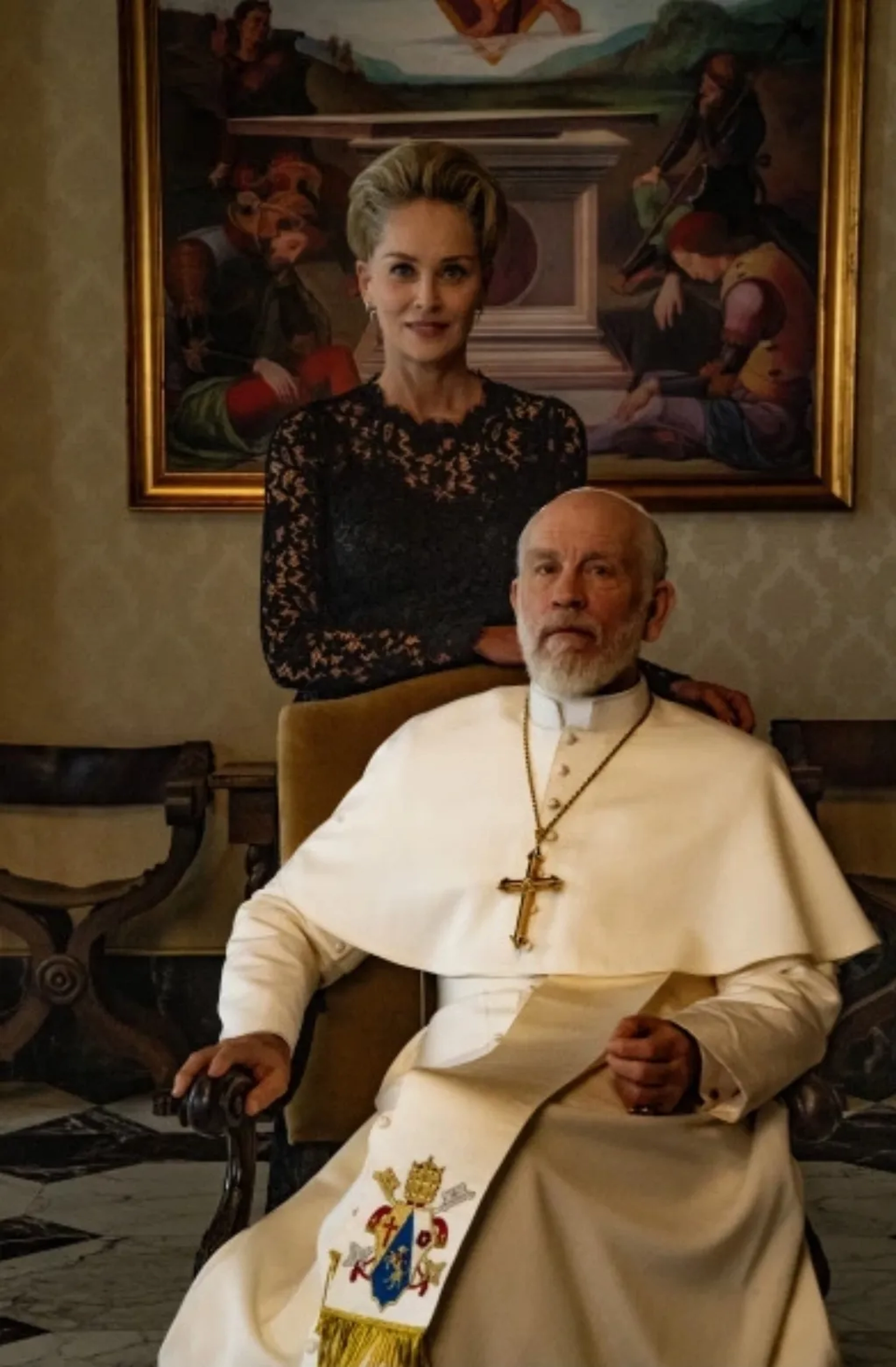 Sharon Stone and John Malkovich in The New Pope (2020)