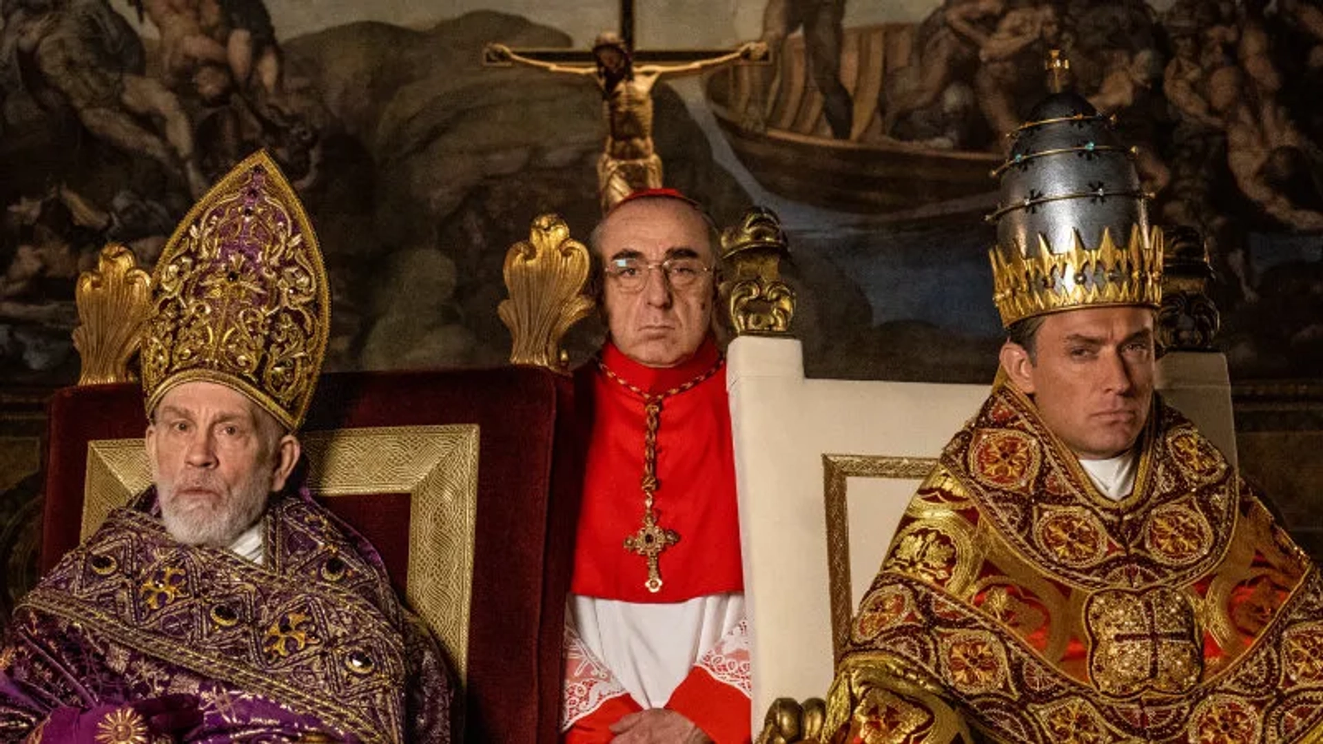 Jude Law, John Malkovich, and Silvio Orlando in The New Pope (2020)