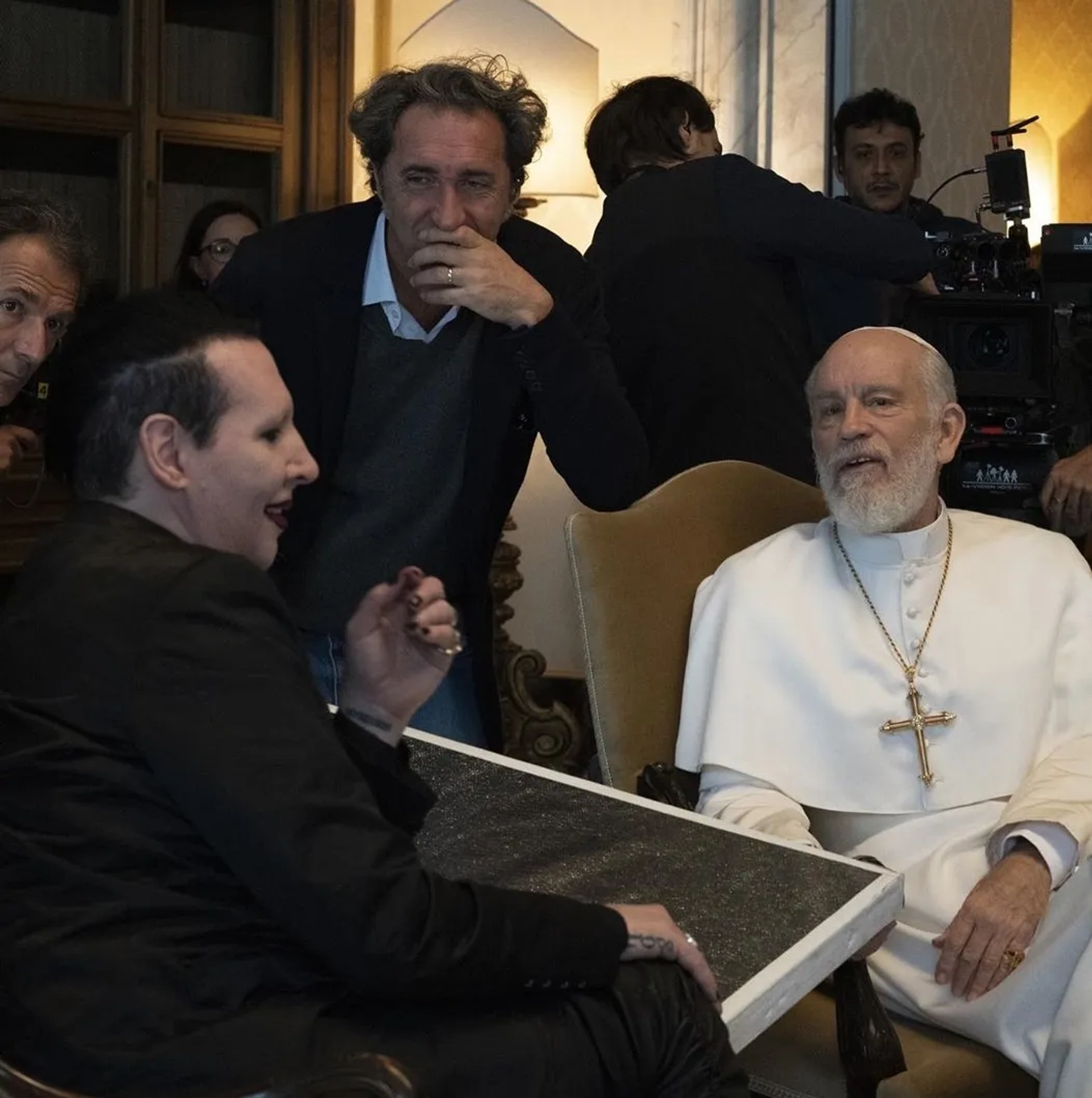 John Malkovich, Marilyn Manson, and Paolo Sorrentino in The New Pope (2020)