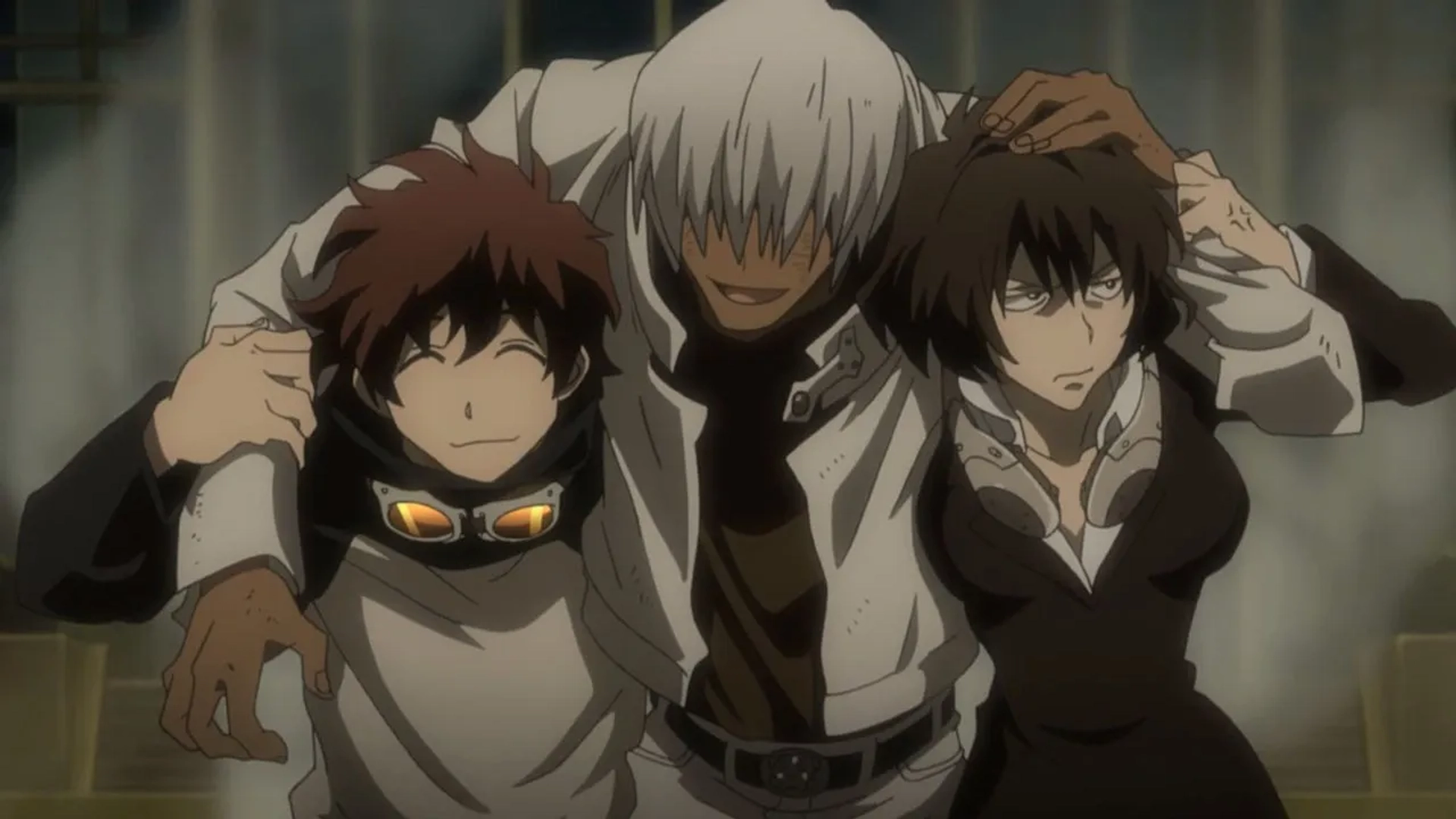 Kazuya Nakai, Daisuke Sakaguchi, Ian Sinclair, Aaron Dismuke, Yû Kobayashi, and Trina Nishimura in Blood Blockade Battlefront (2015)