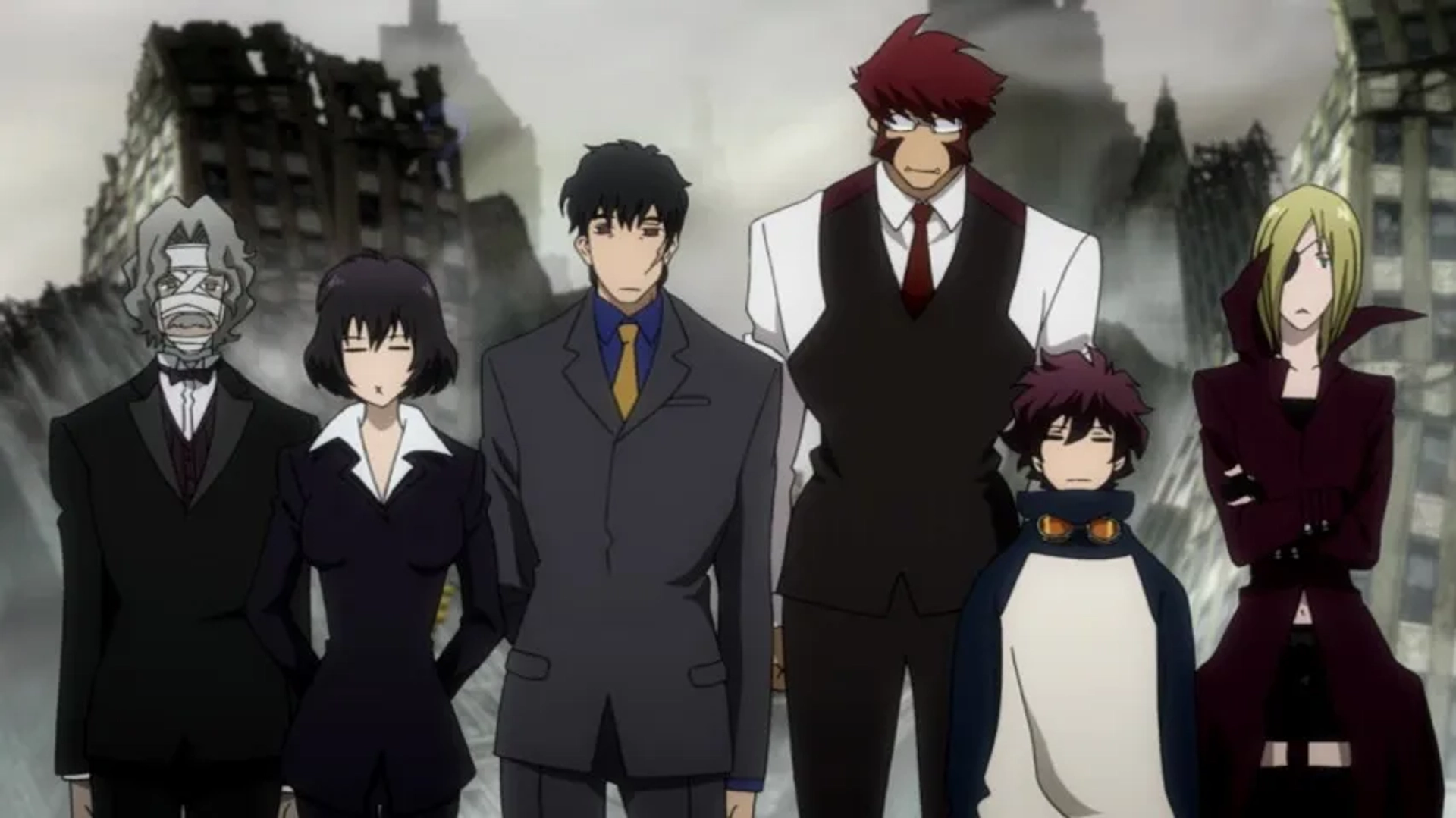 Banjô Ginga, Rikiya Koyama, Mitsuru Miyamoto, Ai Orikasa, Daisuke Sakaguchi, Aaron Dismuke, Phil Parsons, Stephanie Young, Yû Kobayashi, J. Michael Tatum, Trina Nishimura, and Francis Henry in Blood Blockade Battlefront (2015)