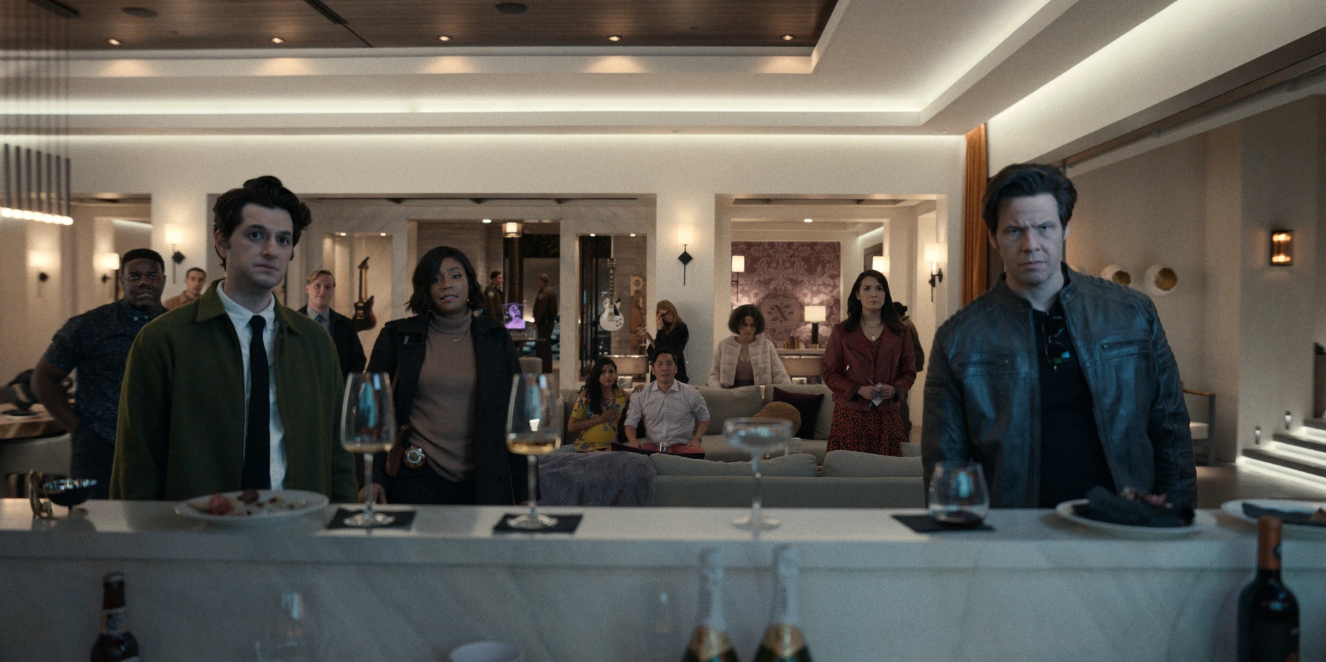 Ike Barinholtz, Kelvin Yu, Tiya Sircar, Tiffany Haddish, Ben Schwartz, Genevieve Angelson, Zoë Chao, Sam Richardson, and Ilana Glazer in The Afterparty (2022)