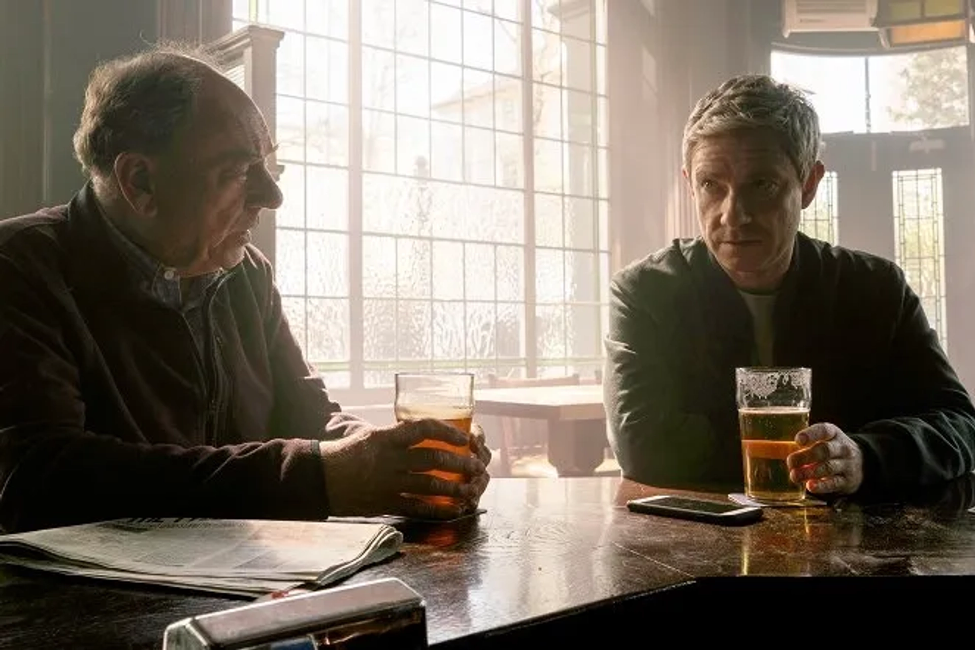 Alun Armstrong and Martin Freeman in Breeders: No Sleep (2020)