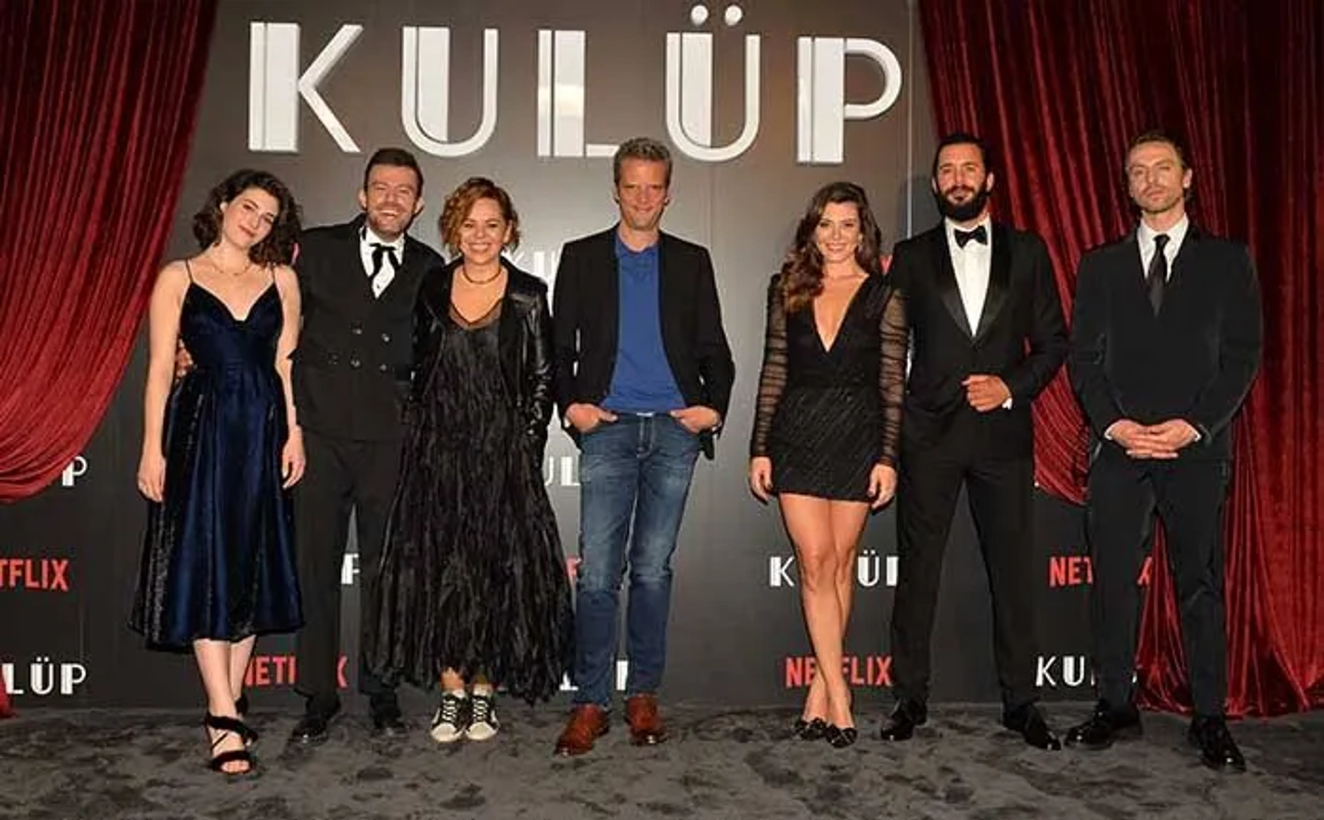 Asude Kalebek, Zeynep Gunay Tan, Gökçe Bahadir, Seren Yüce, Salih Bademci, Metin Akdülger, and Baris Arduç at an event for The Club (2021)