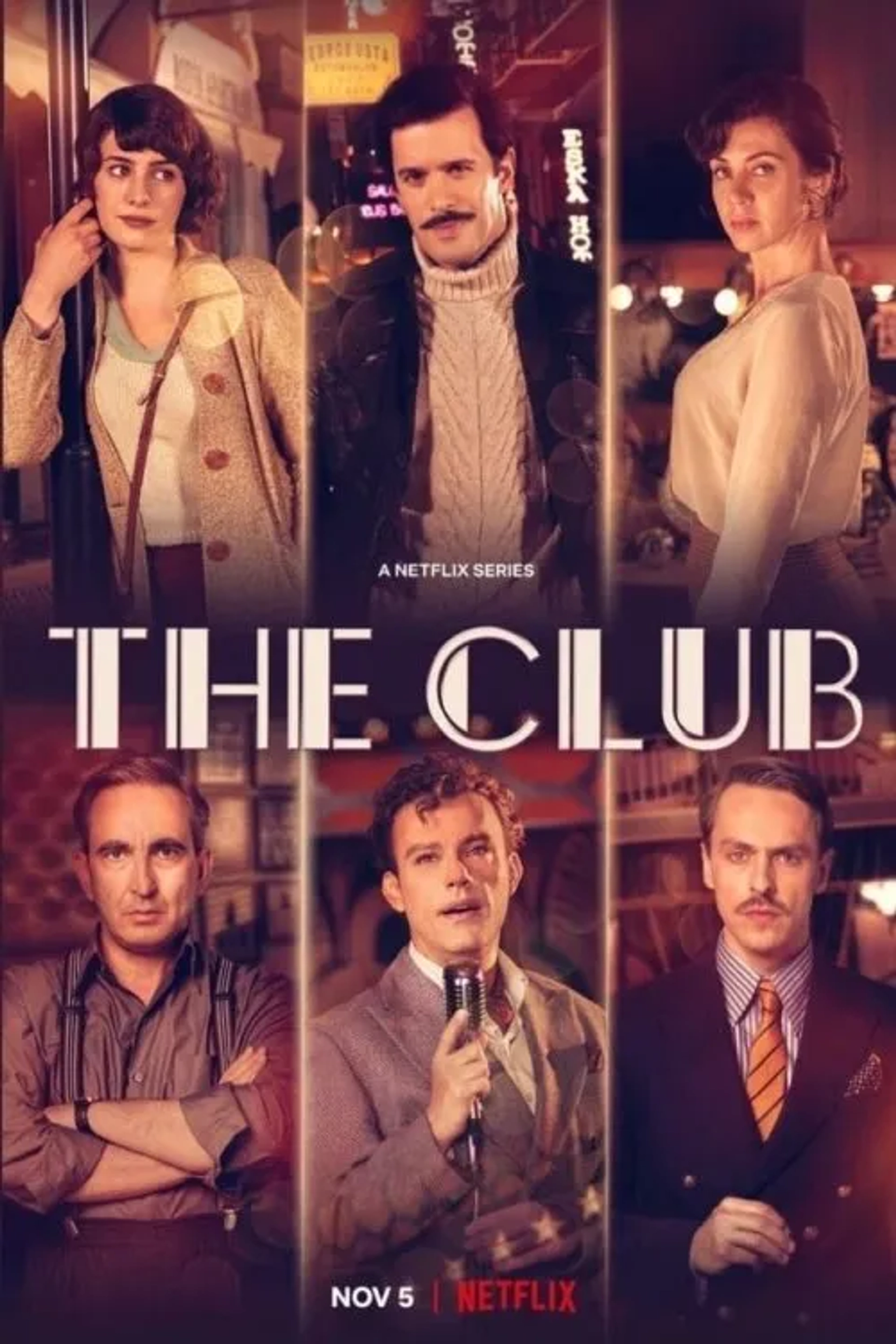 Firat Tanis, Asude Kalebek, Gökçe Bahadir, Salih Bademci, Metin Akdülger, and Baris Arduç in The Club (2021)