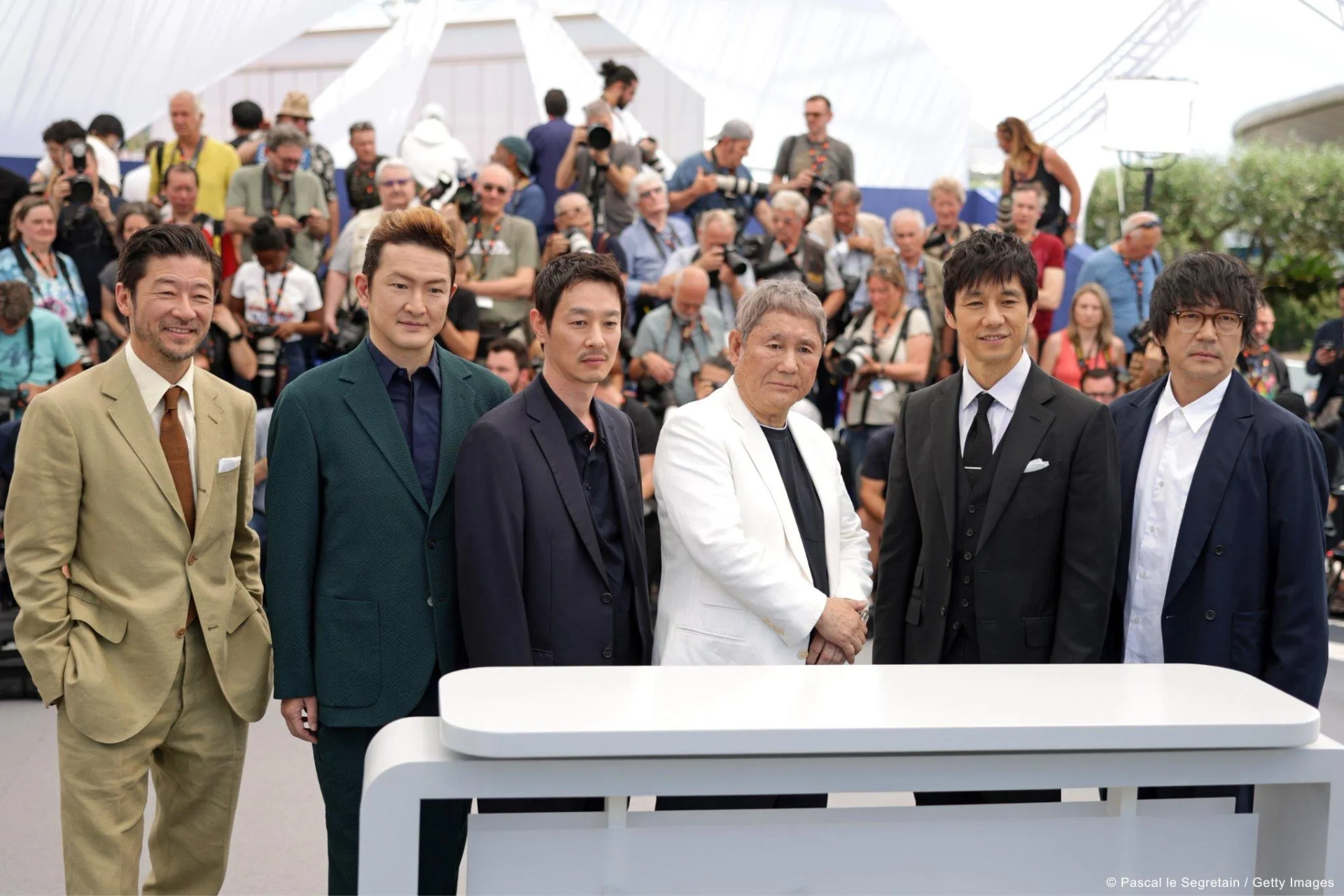 Takeshi Kitano, Tadanobu Asano, Hidetoshi Nishijima, Nao Ômori, Ryo Kase, and Shidô Nakamura at an event for Kubi (2023)