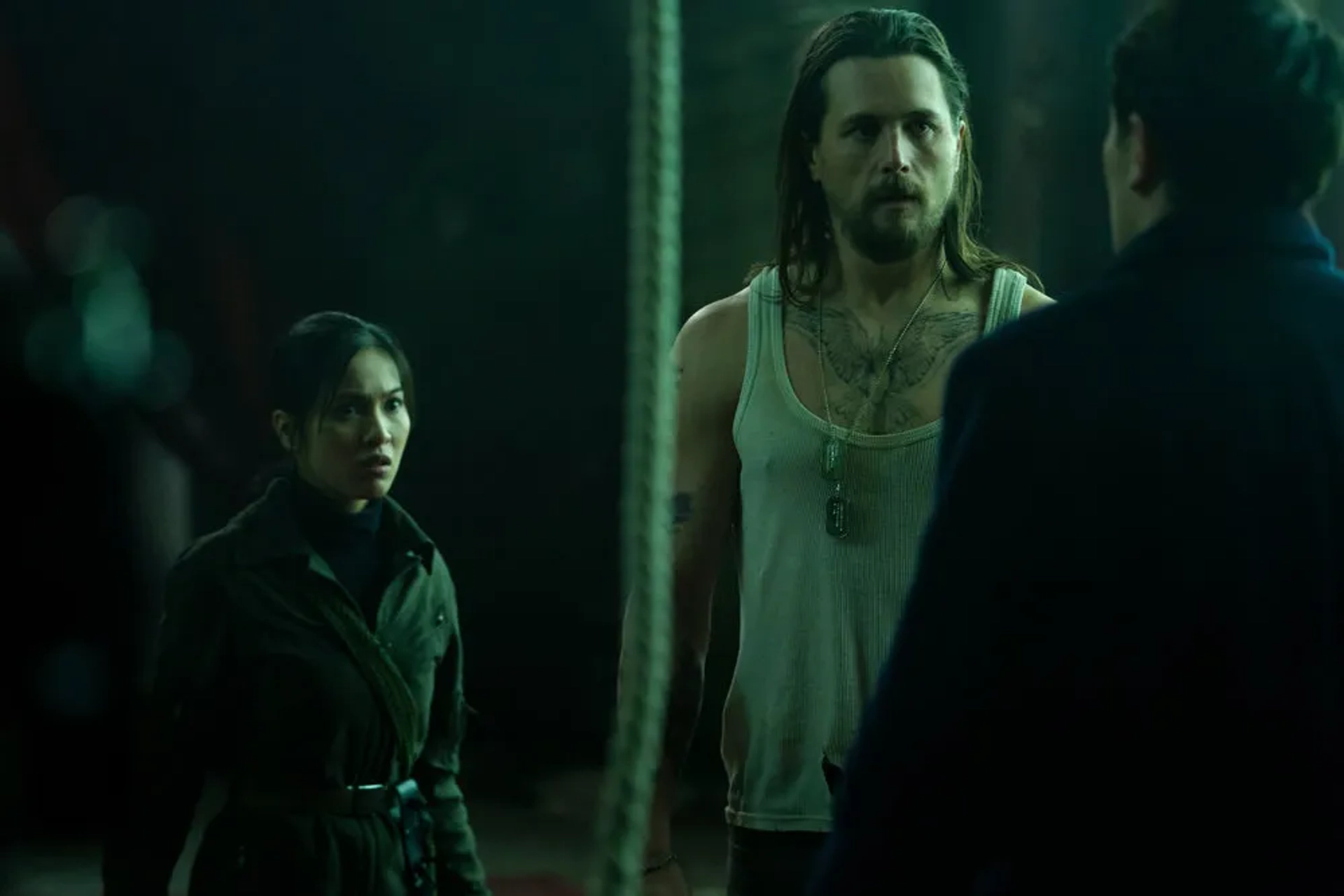 Winston, Ben Robson, Nhung Kate, and Colin Woodell in The Continental: From the World of John Wick: Brothers in Arms (2023)