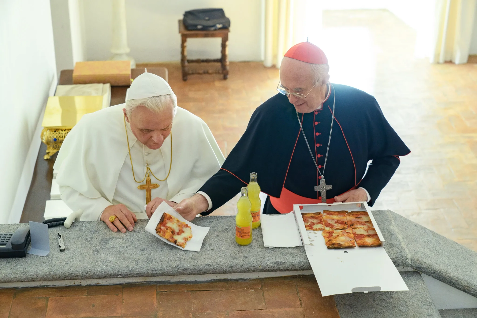 Anthony Hopkins and Jonathan Pryce in The Two Popes (2019)