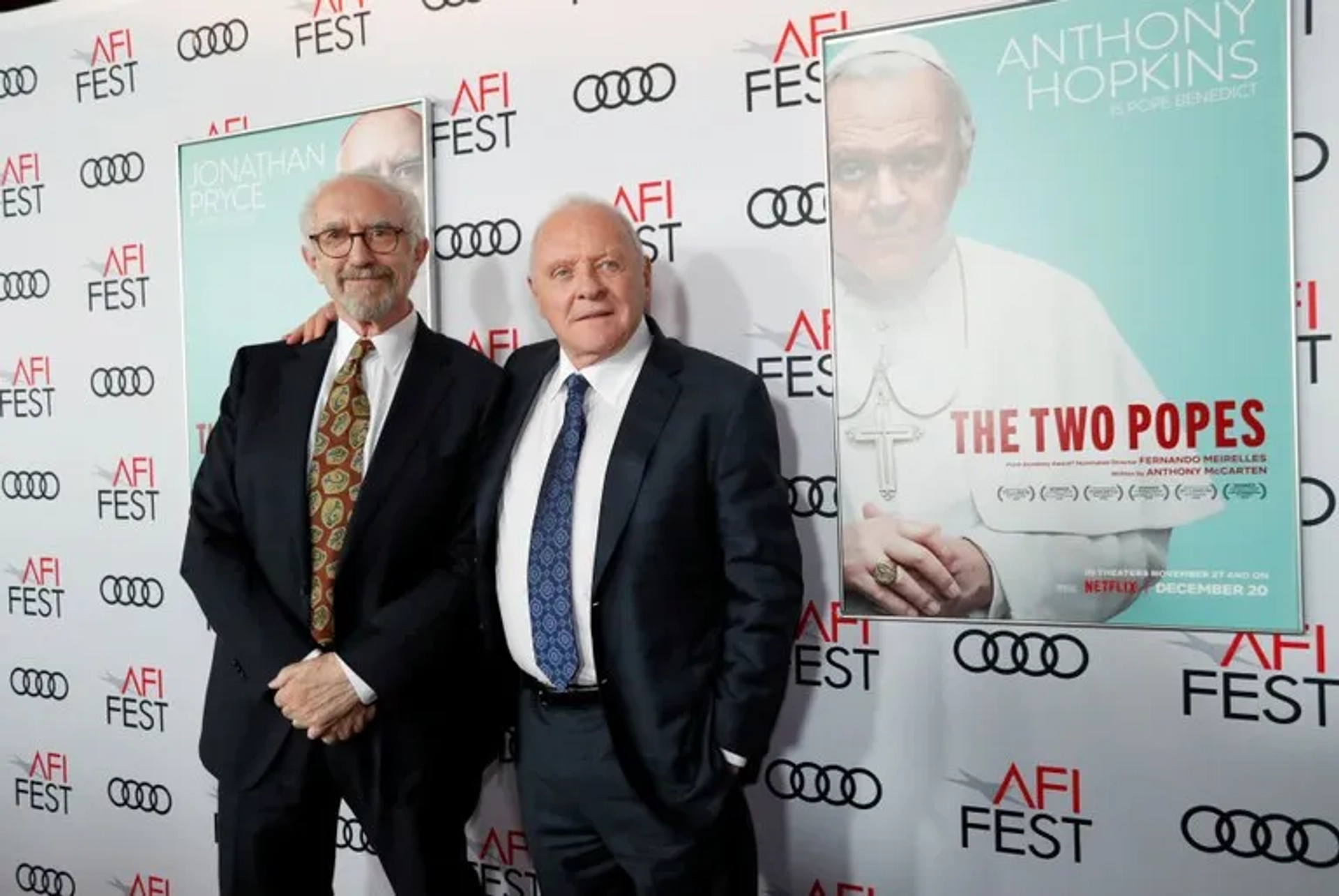 Anthony Hopkins and Jonathan Pryce at an event for The Two Popes (2019)