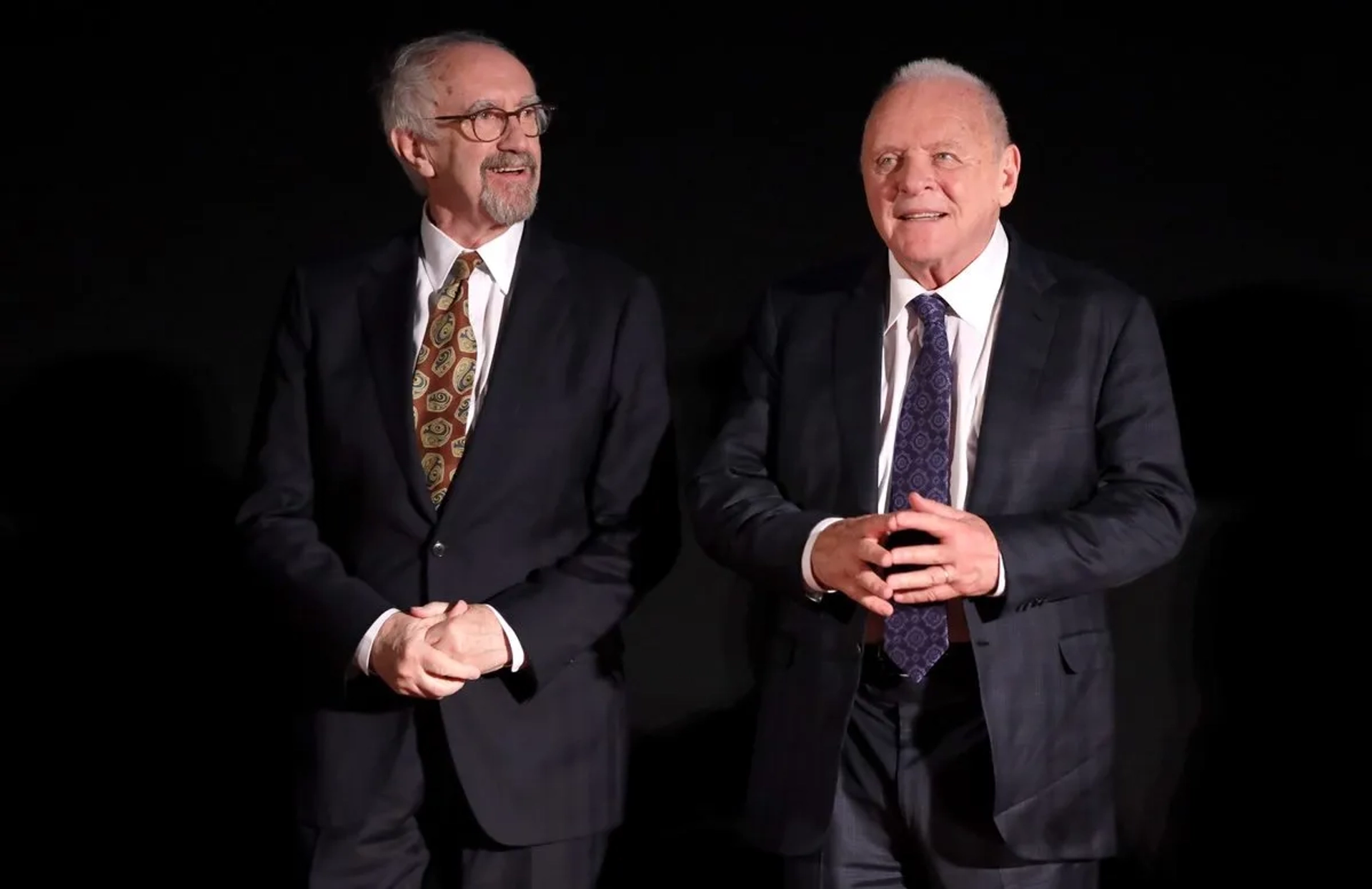 Anthony Hopkins and Jonathan Pryce at an event for The Two Popes (2019)