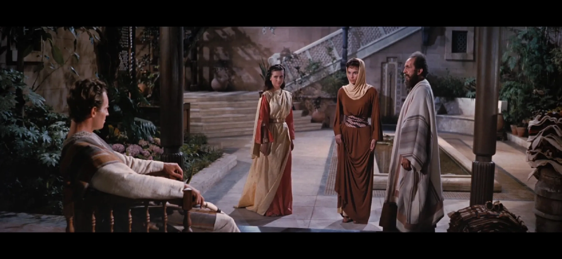 Charlton Heston, Haya Harareet, Sam Jaffe, and Cathy O'Donnell in Ben-Hur (1959)