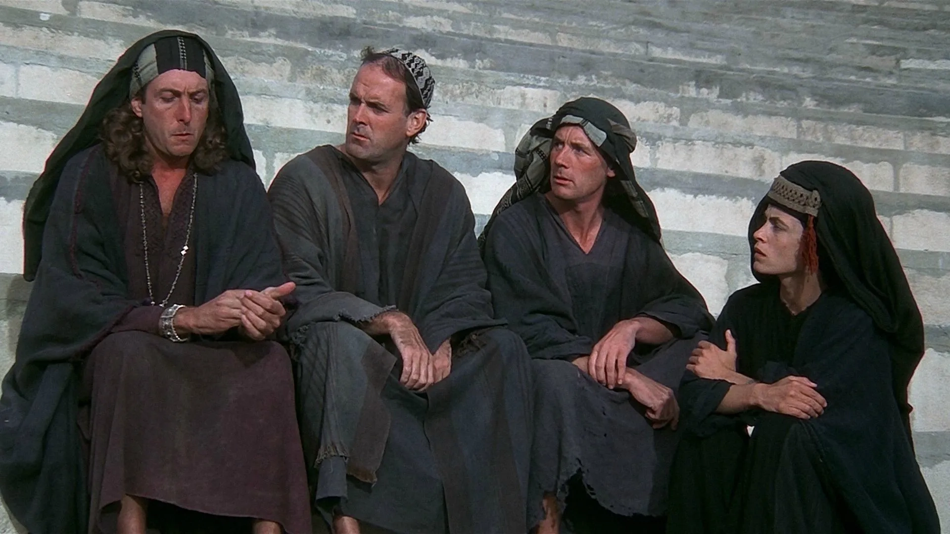 John Cleese, Eric Idle, Michael Palin, and Sue Jones-Davies in Life of Brian (1979)