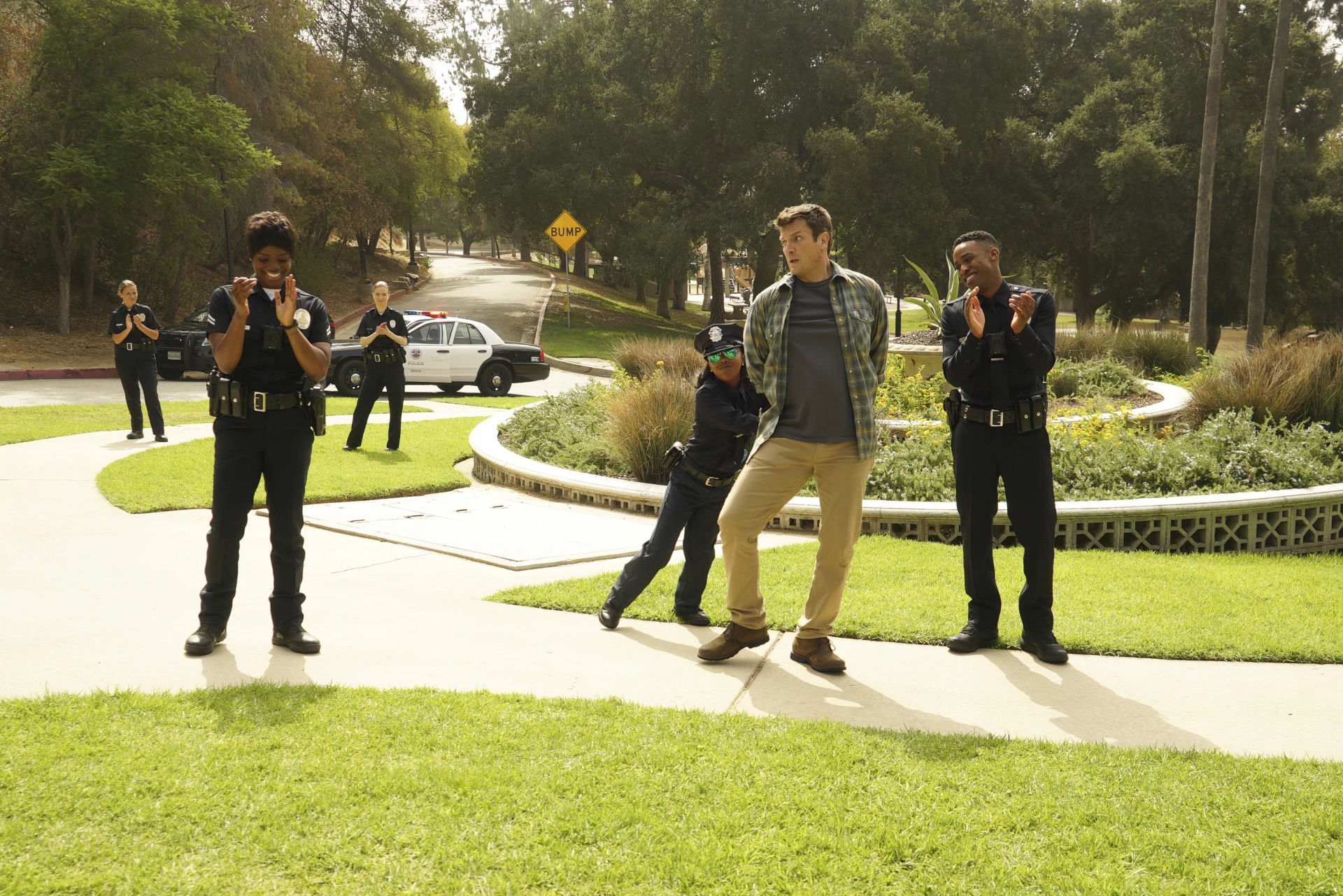 Nathan Fillion, Kaydence Patton, Titus Makin Jr., and Afton Williamson in The Rookie (2018)