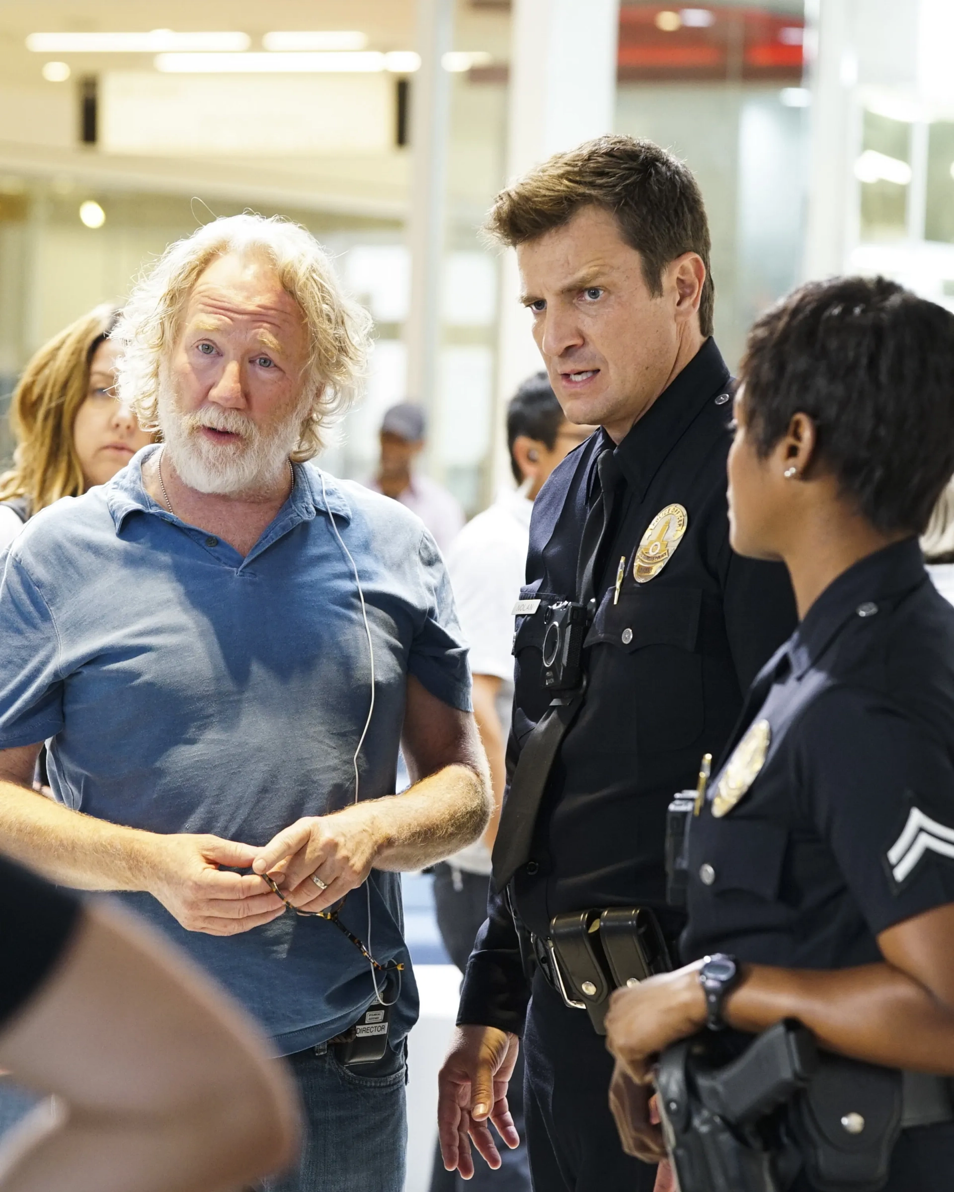 Timothy Busfield, Nathan Fillion, and Afton Williamson in The Rookie (2018)