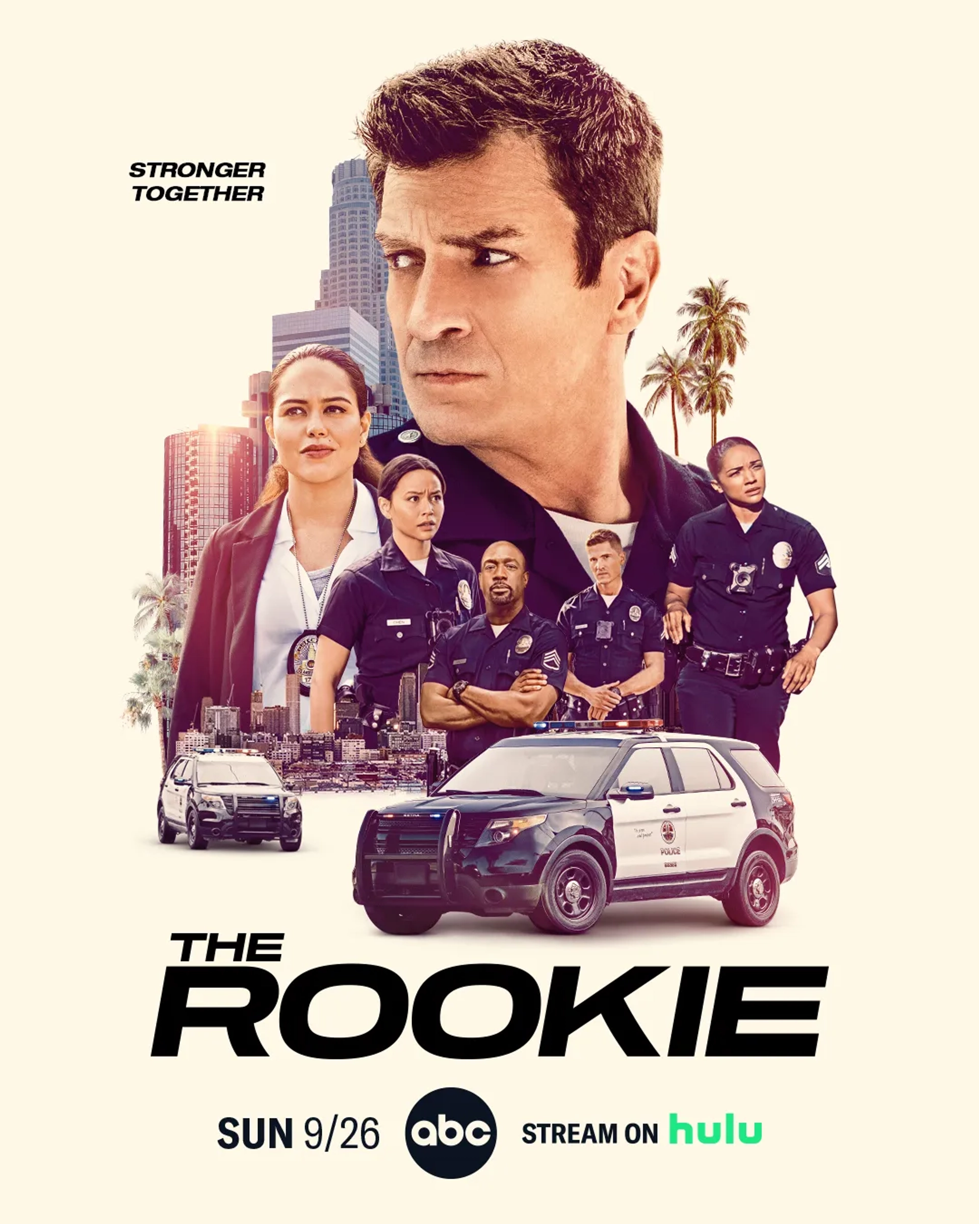 Nathan Fillion, Richard T. Jones, Eric Winter, Alyssa Diaz, Melissa O'Neil, and Mekia Cox in The Rookie (2018)