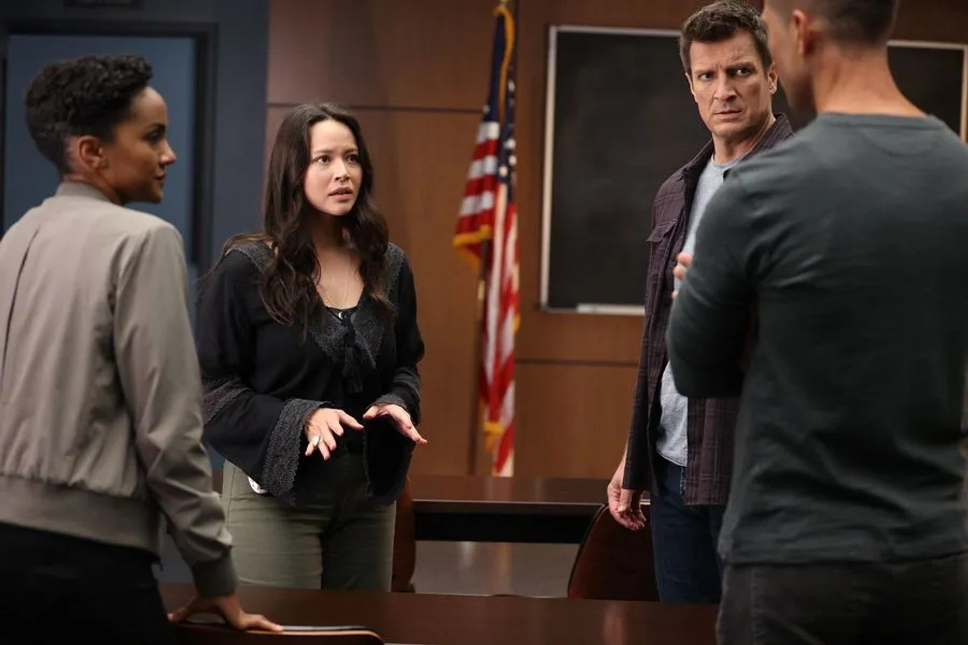 Nathan Fillion, Eric Winter, Melissa O'Neil, and Mekia Cox in The Rookie: Life and Death (2021)