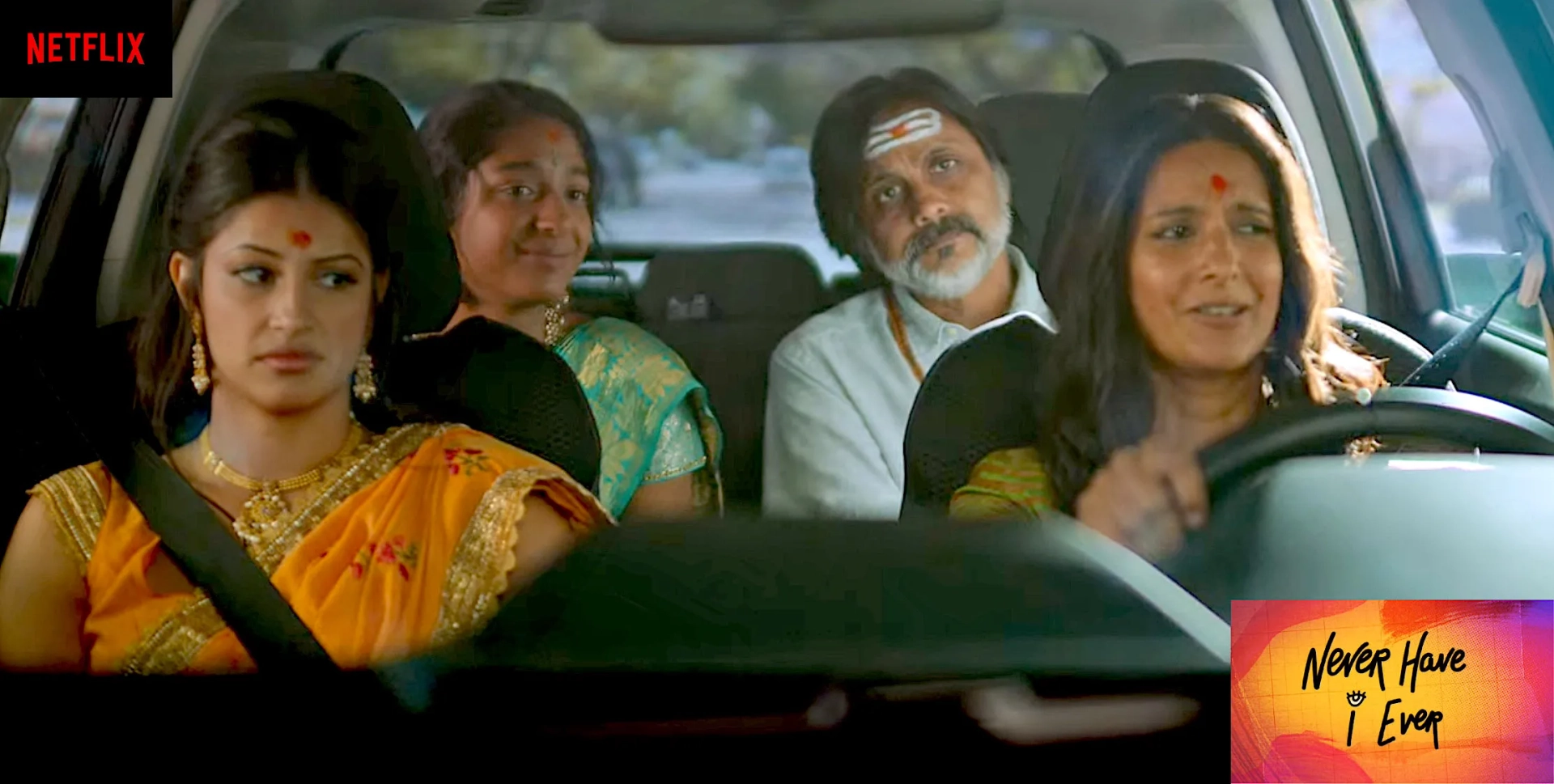 L-R: Richa Moorjani, Maitreyi Ramakrishnanm, Anjul Nigam and Poorna Jagannathan in "Never Have I Ever"