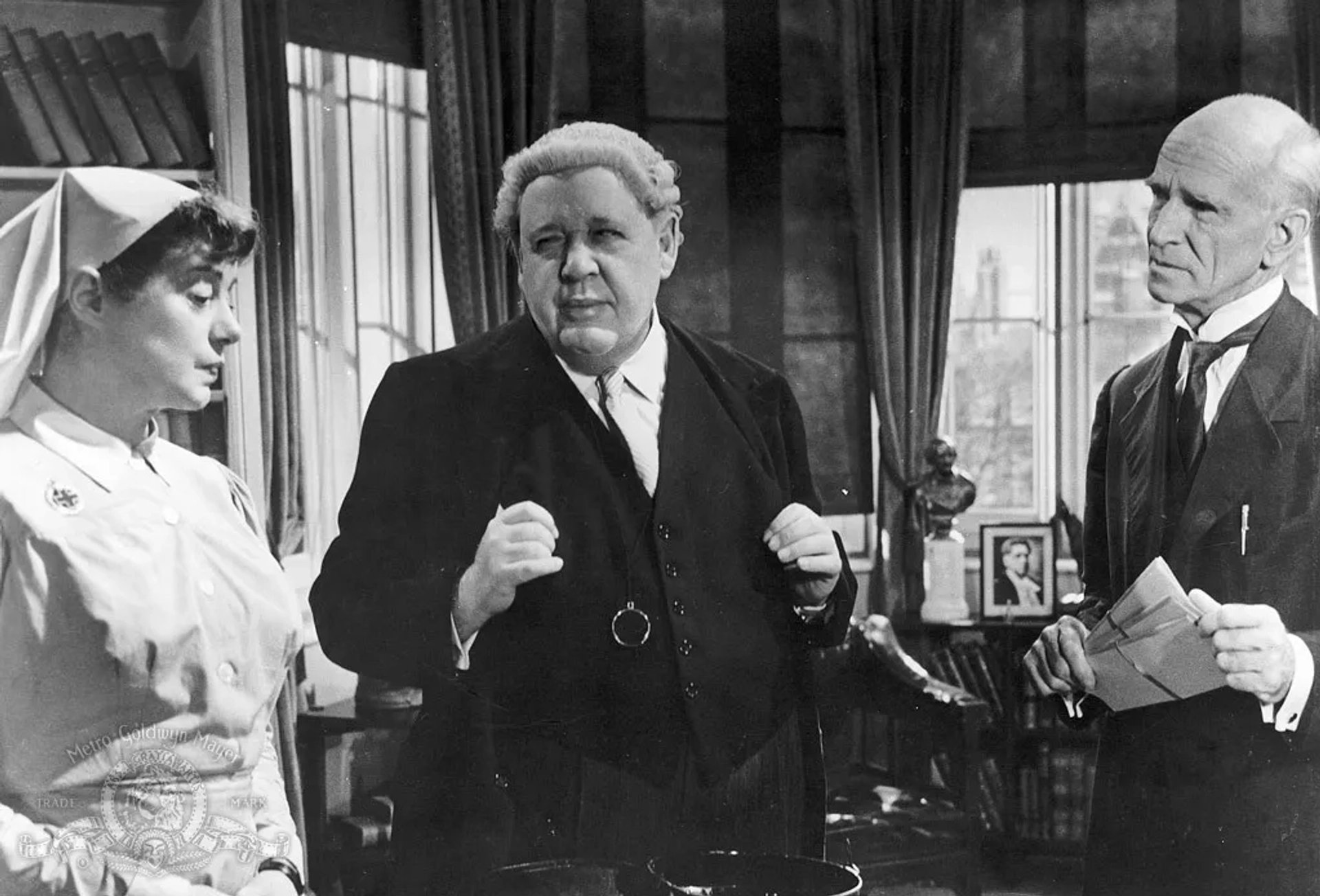 Charles Laughton, Elsa Lanchester, and Ian Wolfe in Witness for the Prosecution (1957)