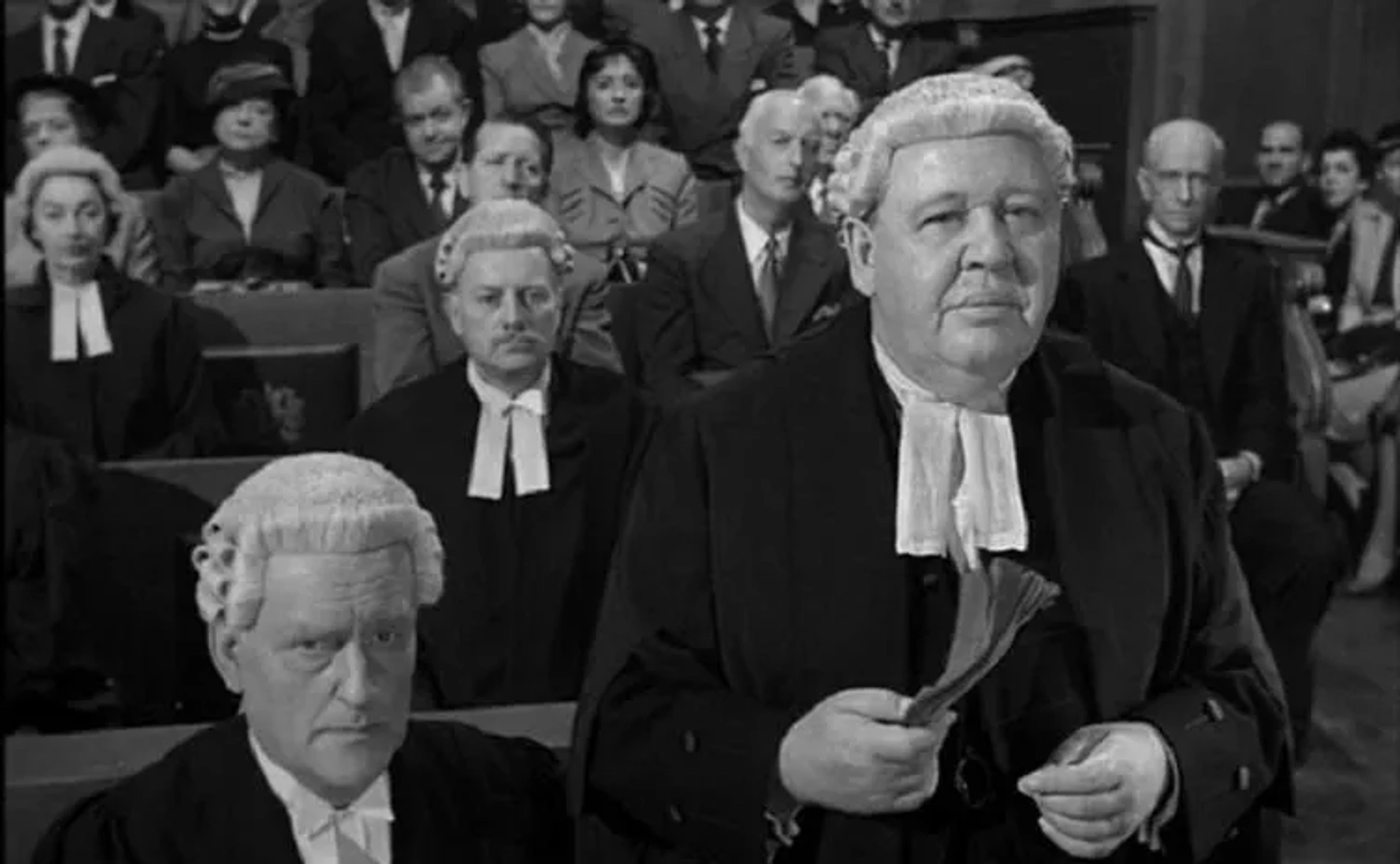 Charles Laughton, John Williams, and Ian Wolfe in Witness for the Prosecution (1957)