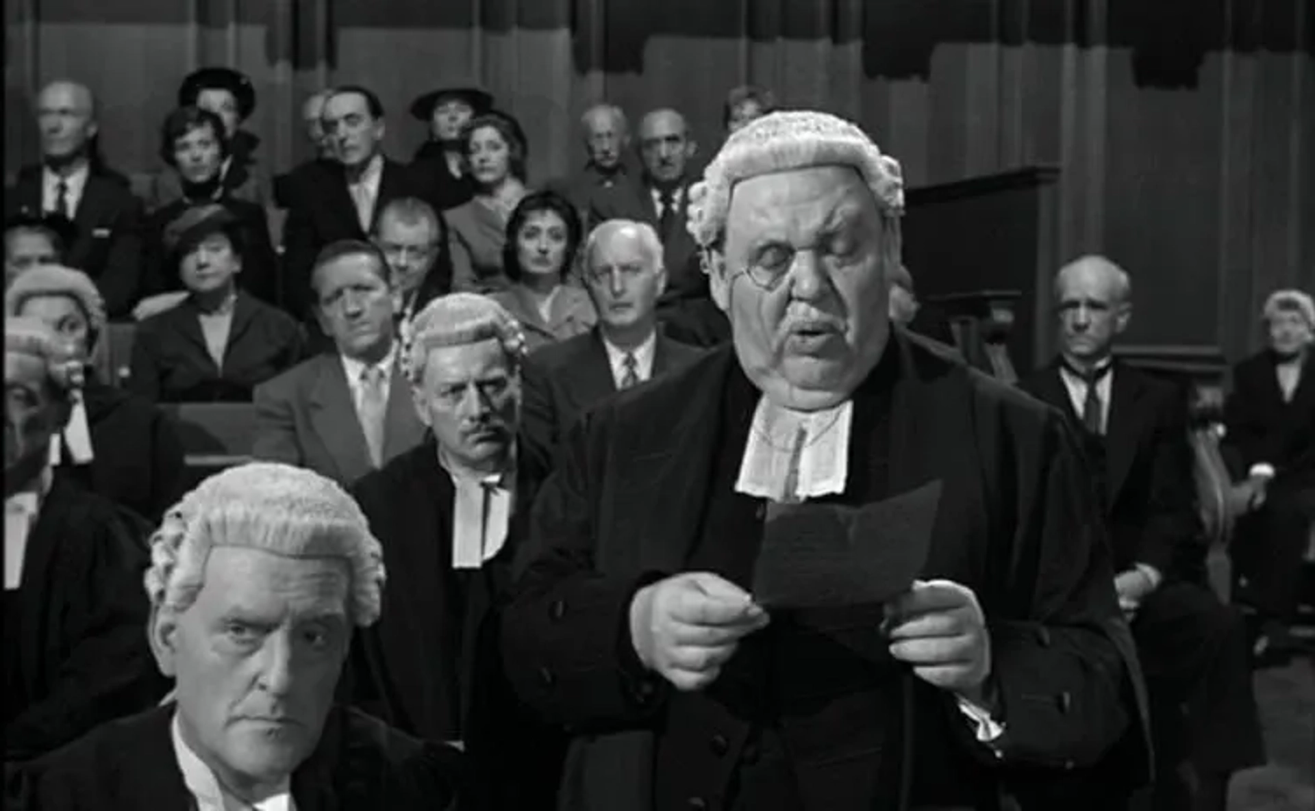 Charles Laughton, John Williams, and Ian Wolfe in Witness for the Prosecution (1957)