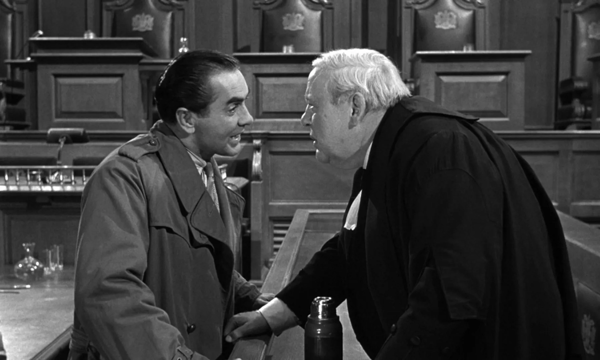 Tyrone Power and Charles Laughton in Witness for the Prosecution (1957)