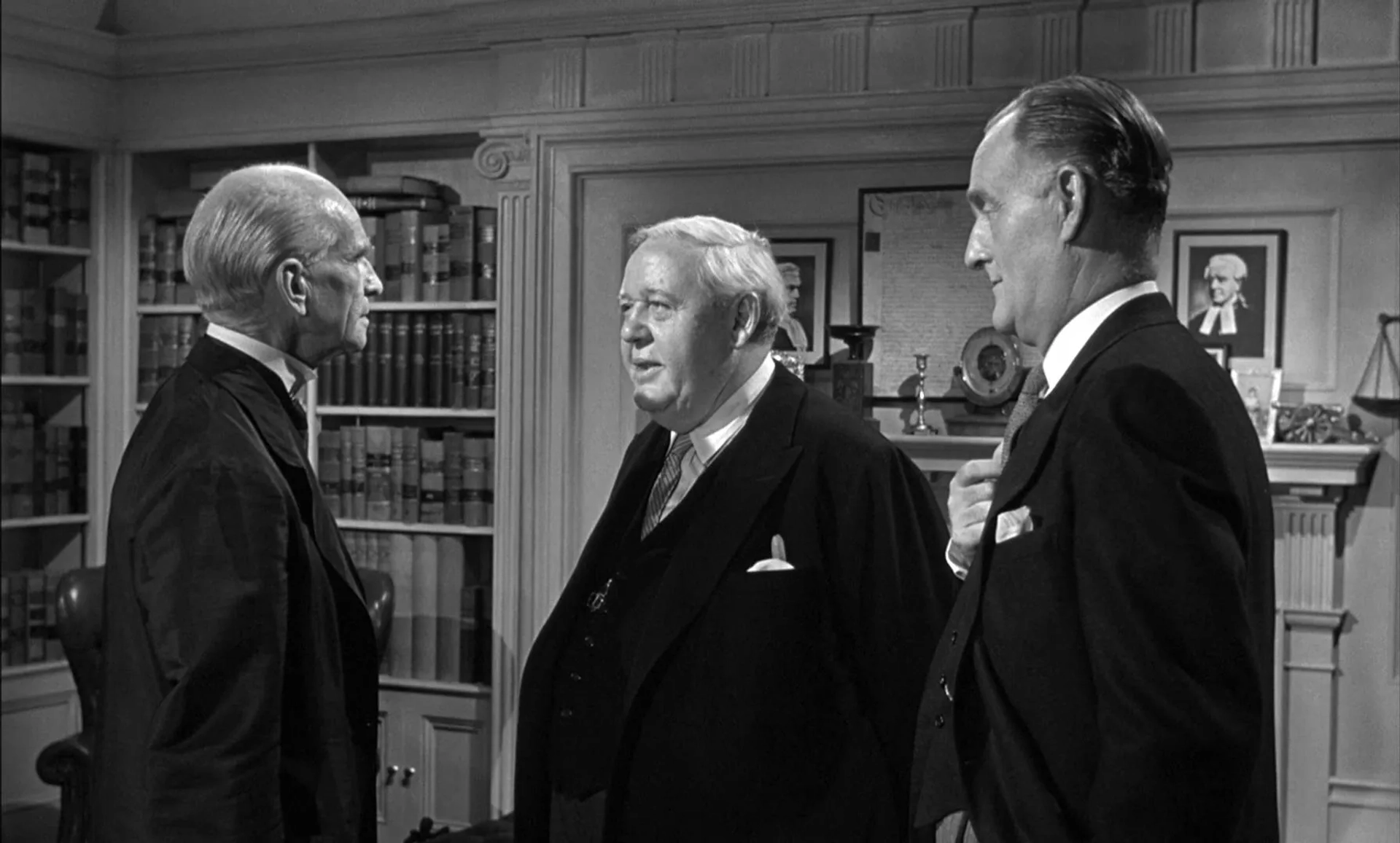 Charles Laughton, John Williams, and Ian Wolfe in Witness for the Prosecution (1957)