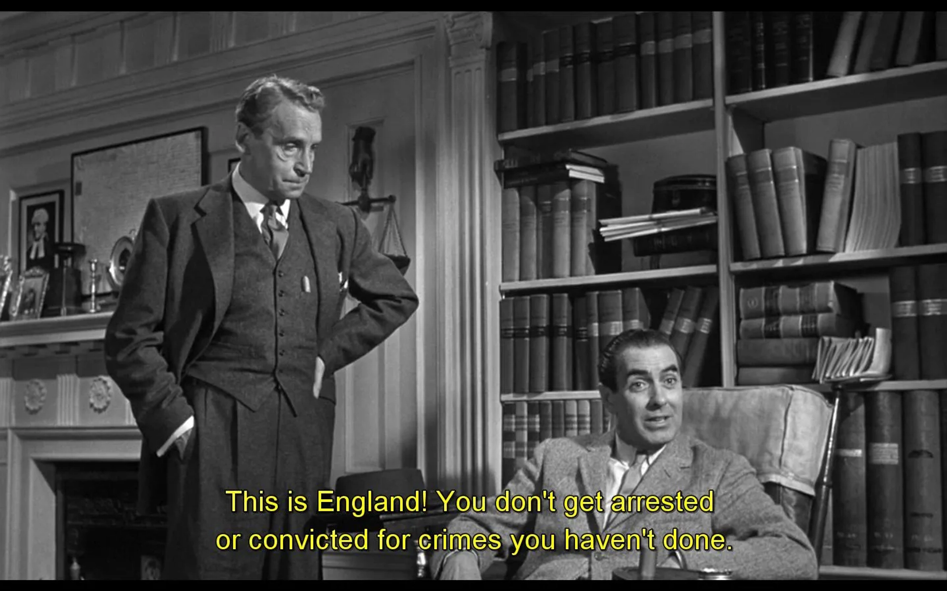 Tyrone Power and Henry Daniell in Witness for the Prosecution (1957)