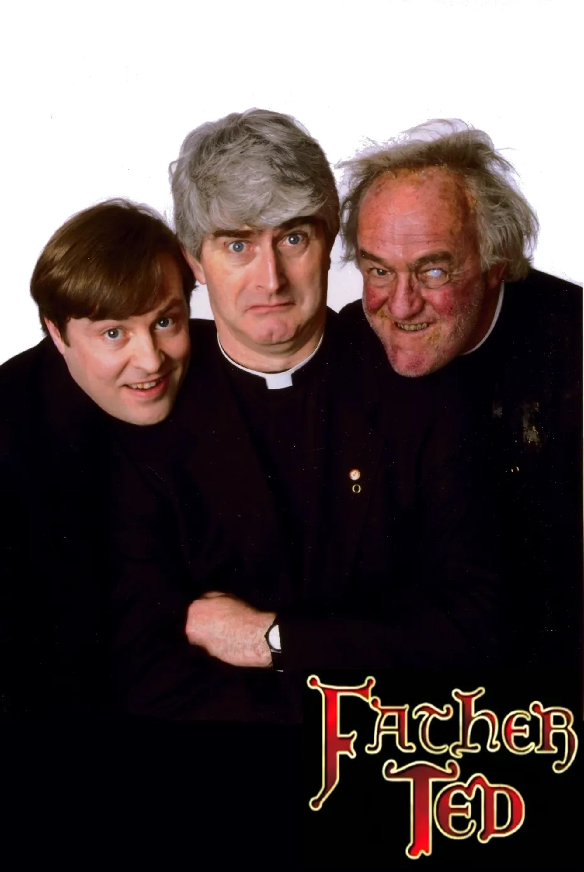 Frank Kelly, Dermot Morgan, and Ardal O'Hanlon in Father Ted (1995)