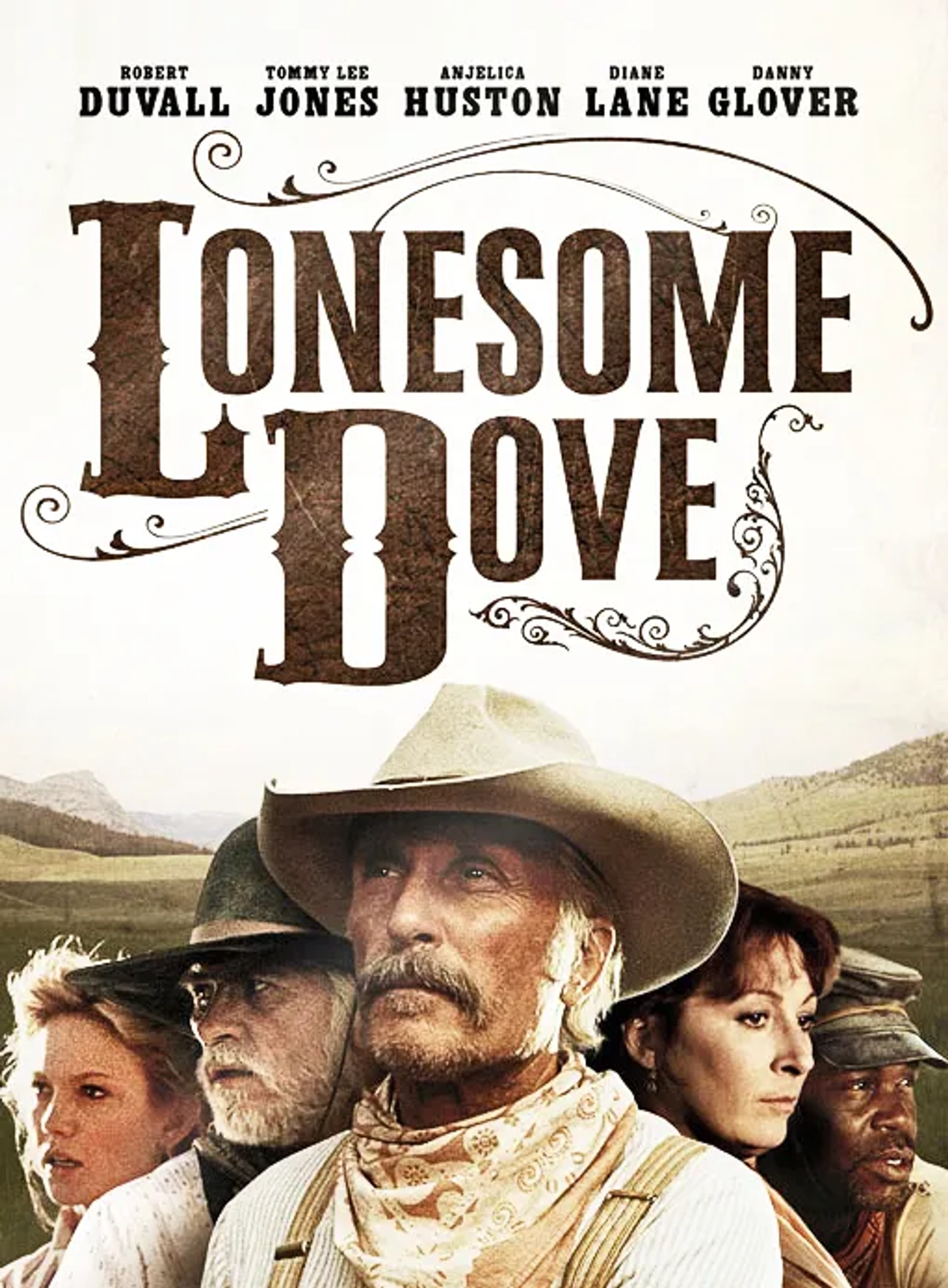 Tommy Lee Jones, Diane Lane, Robert Duvall, Danny Glover, and Anjelica Huston in Lonesome Dove (1989)