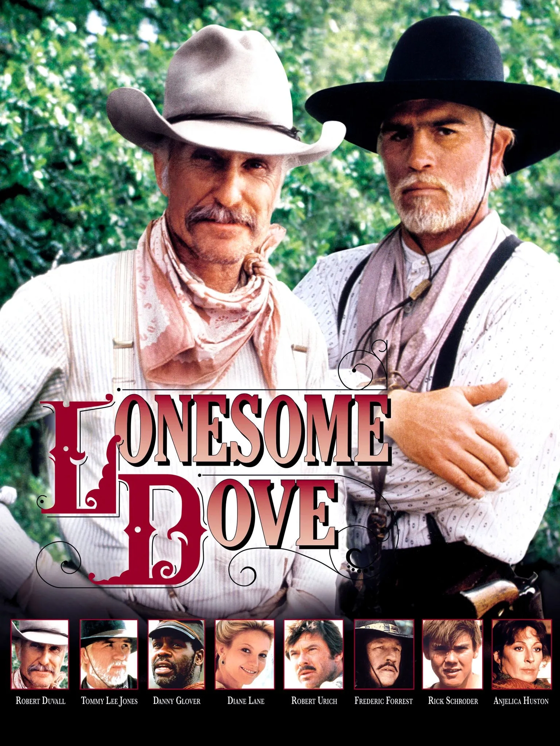 Tommy Lee Jones, Diane Lane, Robert Duvall, Danny Glover, Anjelica Huston, Robert Urich, Frederic Forrest, and Ricky Schroder in Lonesome Dove (1989)