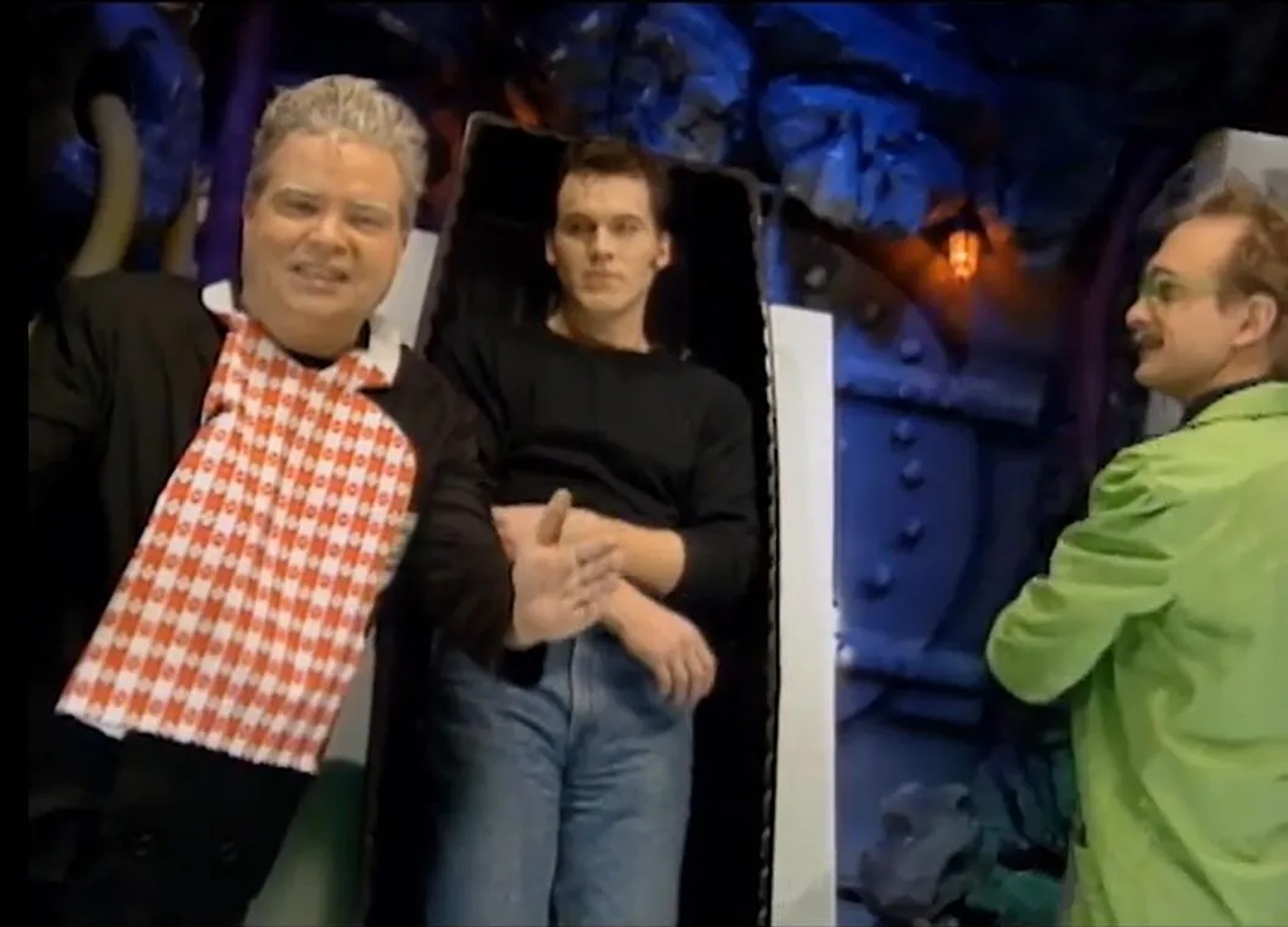 Trace Beaulieu, Frank Conniff, and Michael J. Nelson in Mystery Science Theater 3000 (1988)