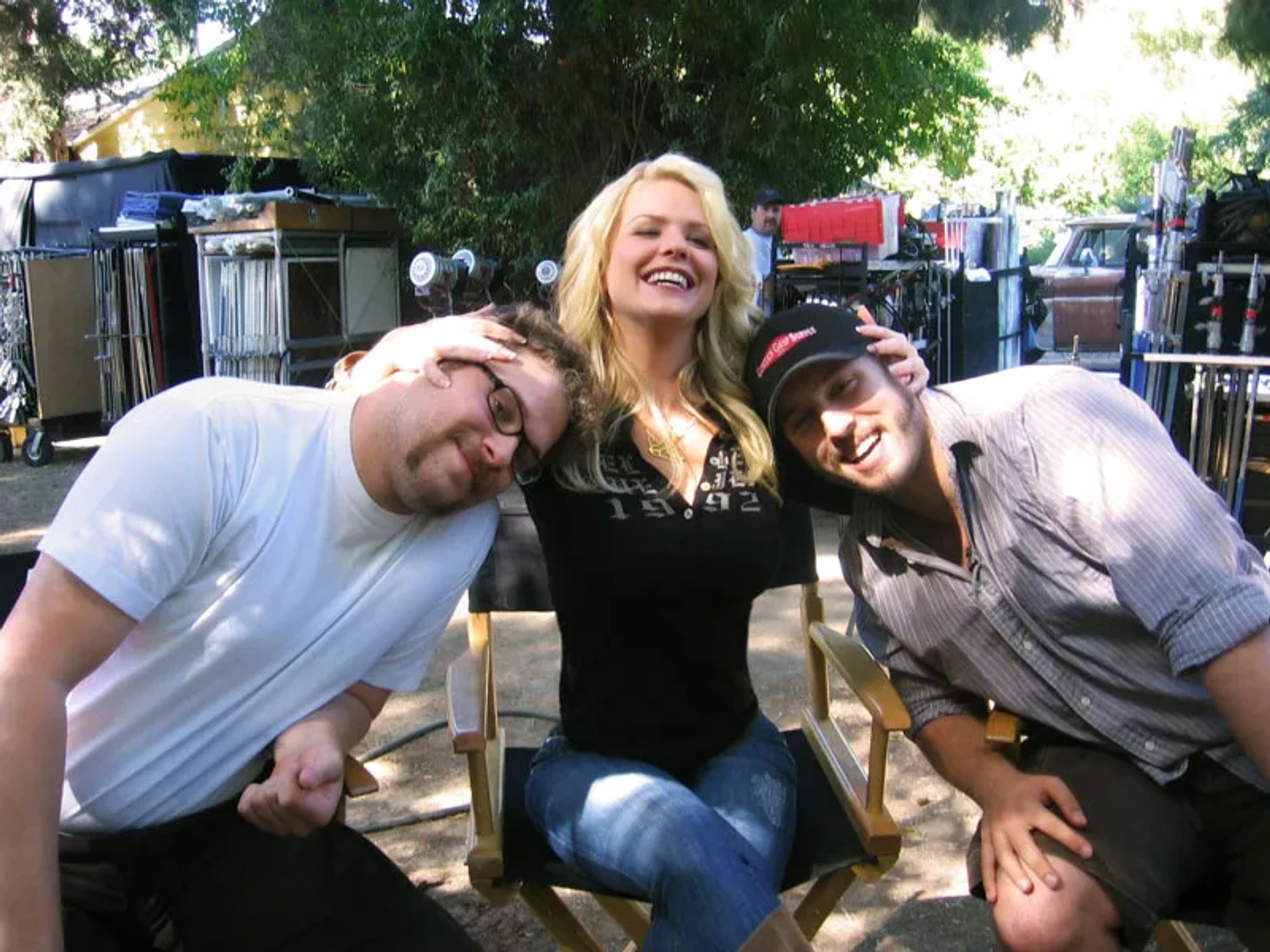 Seth Rogen, Carrie Keagan and Evan Goldberg on the set of "Superbad"